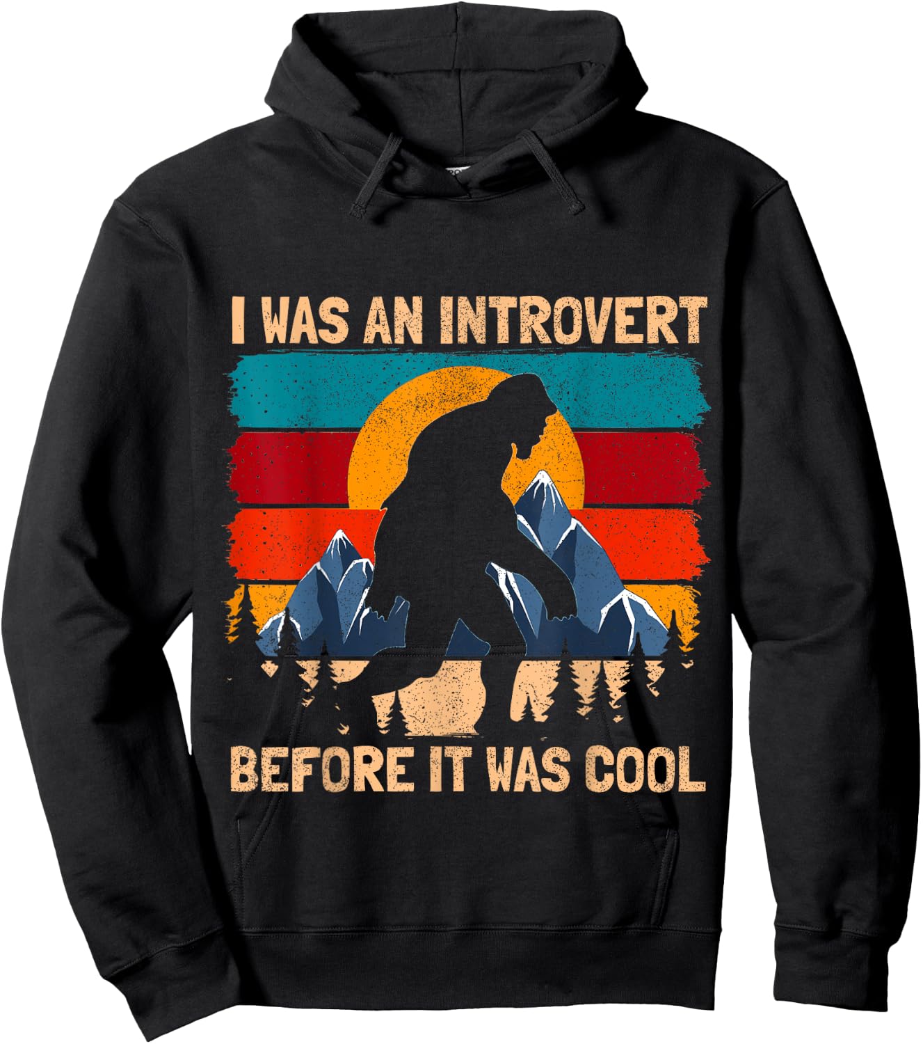 Funny Bigfoot Sasquatch Vintage Retro Sunset Introvert Hoodie - Hoodie | Black