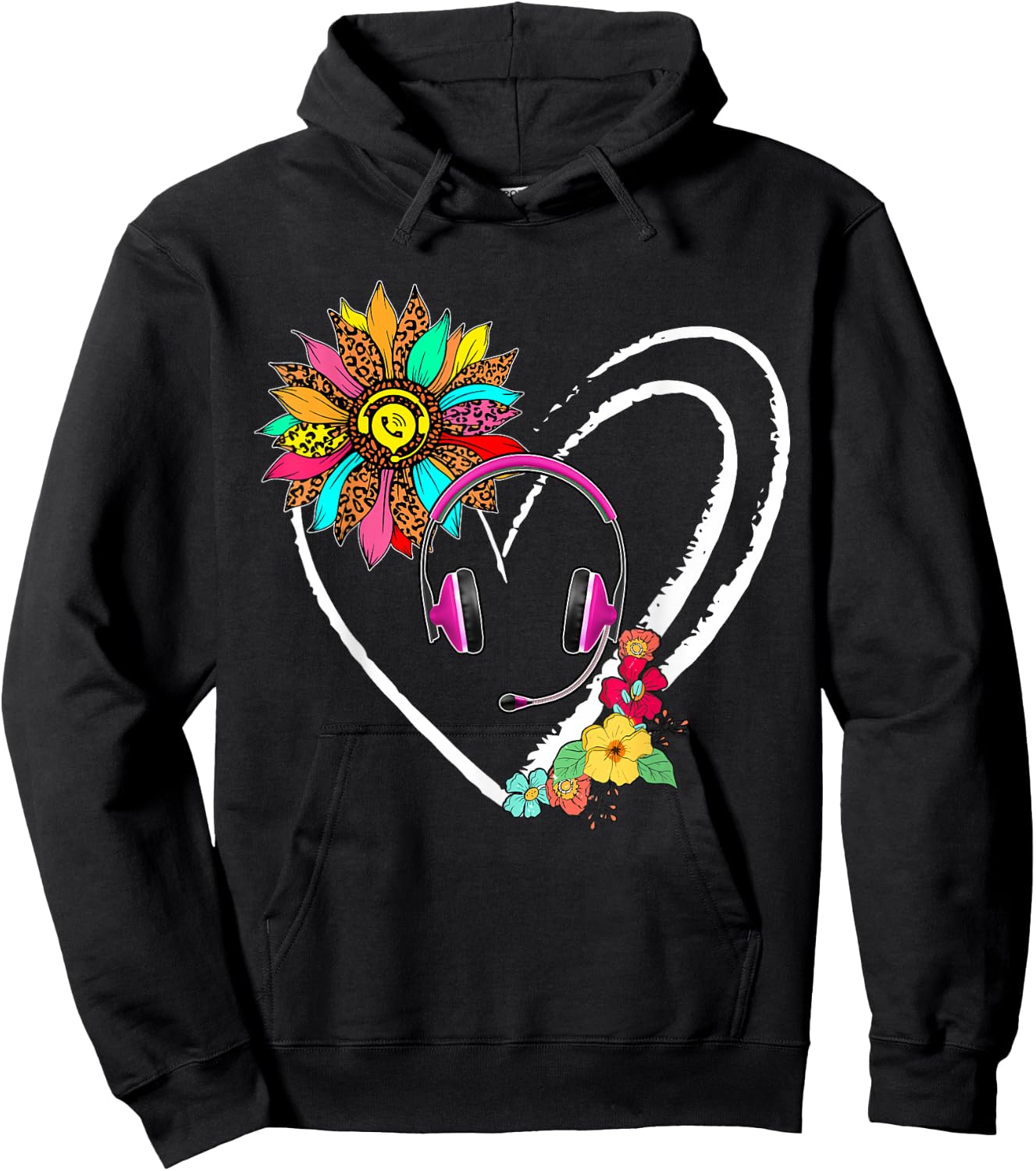 Dispatcher Tools Sunflower Cute Heart Shape Floral Family Hoodie - Hoodie | Black