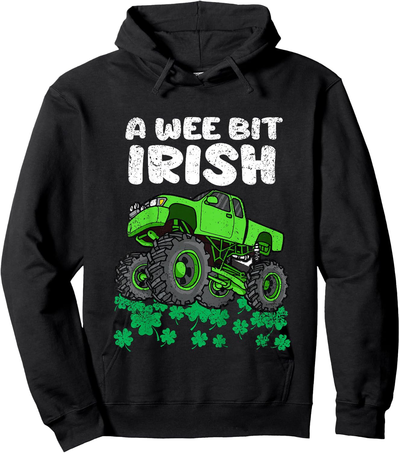 Kids St Patricks Day Boys Kids A Wee Bit Irish Monster Truck Hoodie - Hoodie | Black