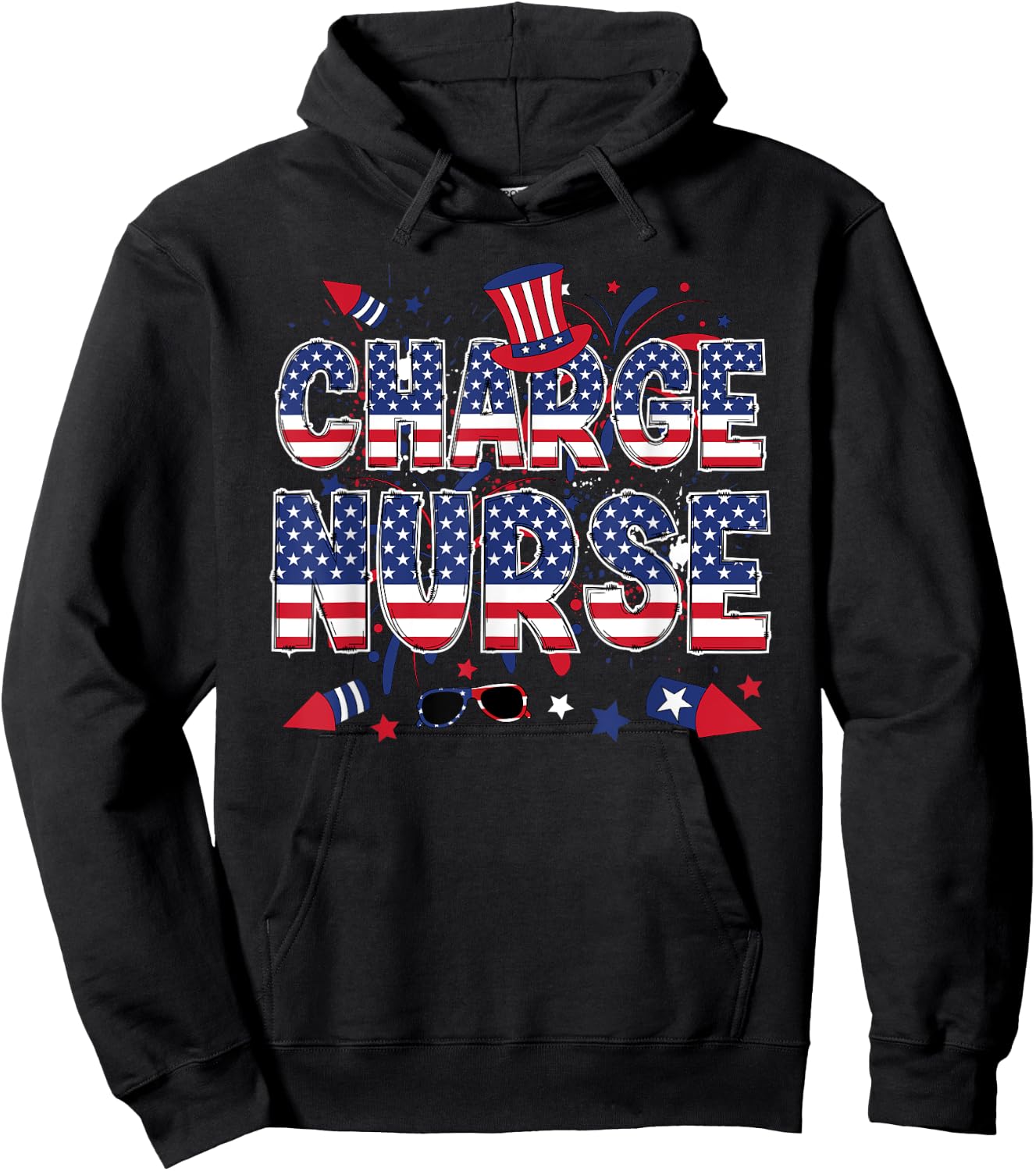 4th Of July Charge Nurse American Flag Charge Nursing Hoodie - Hoodie | Black