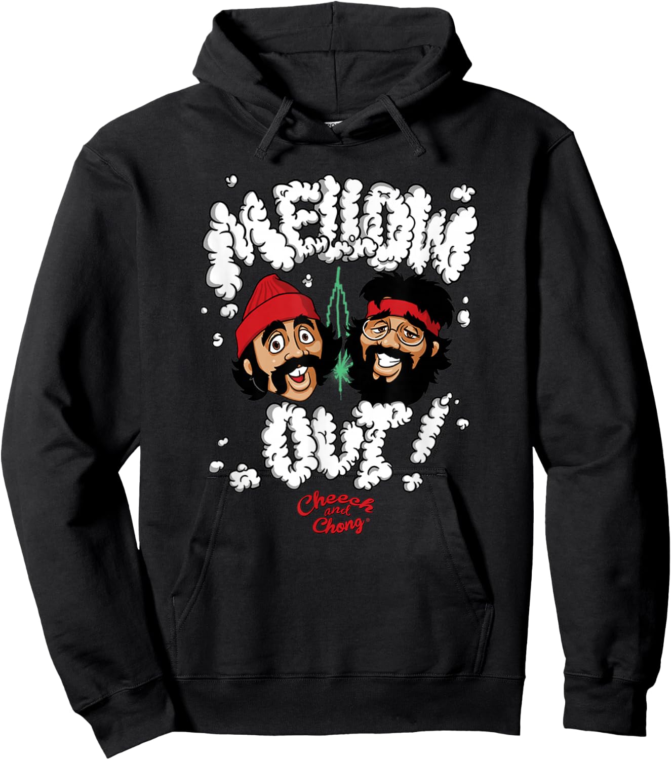 Cheech & Chong Mellow Out! Smoking Text Cartoon Faces Hoodie - Hoodie | Black