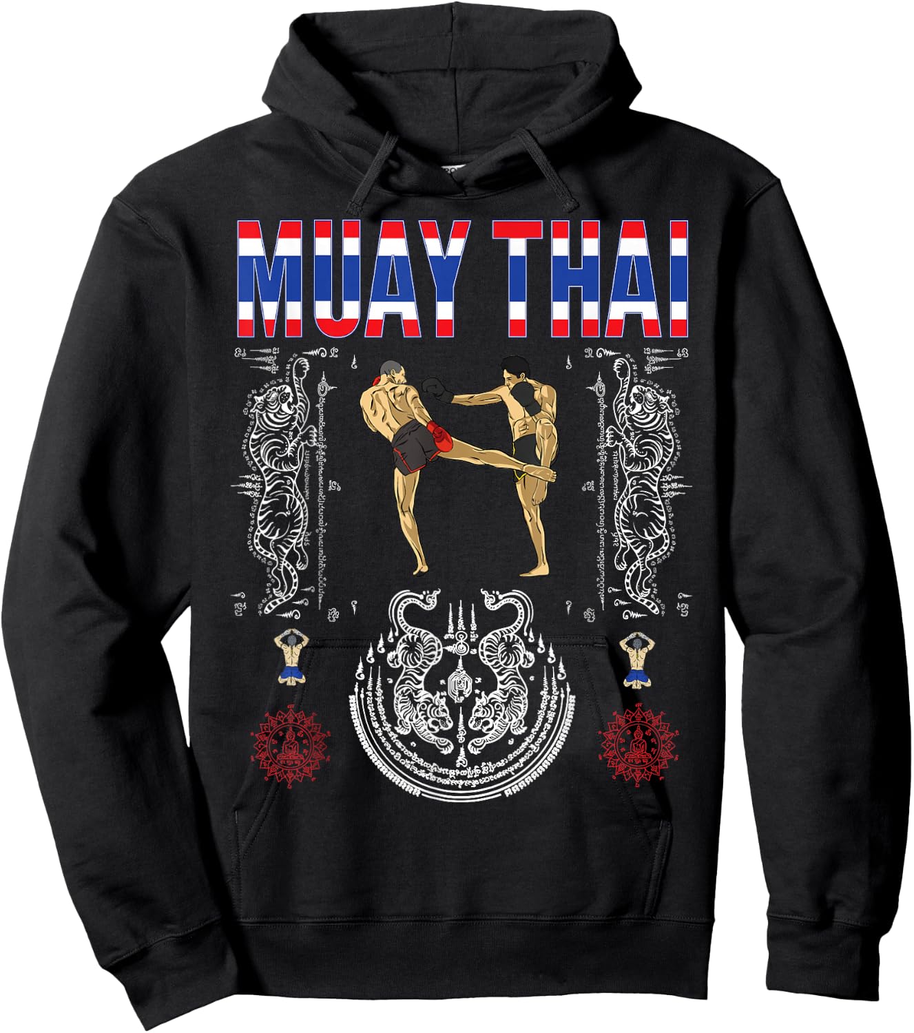 Sawadee Thai Traditional sak yant Thai Twin Tiger Muay Thai Hoodie - Hoodie | Black