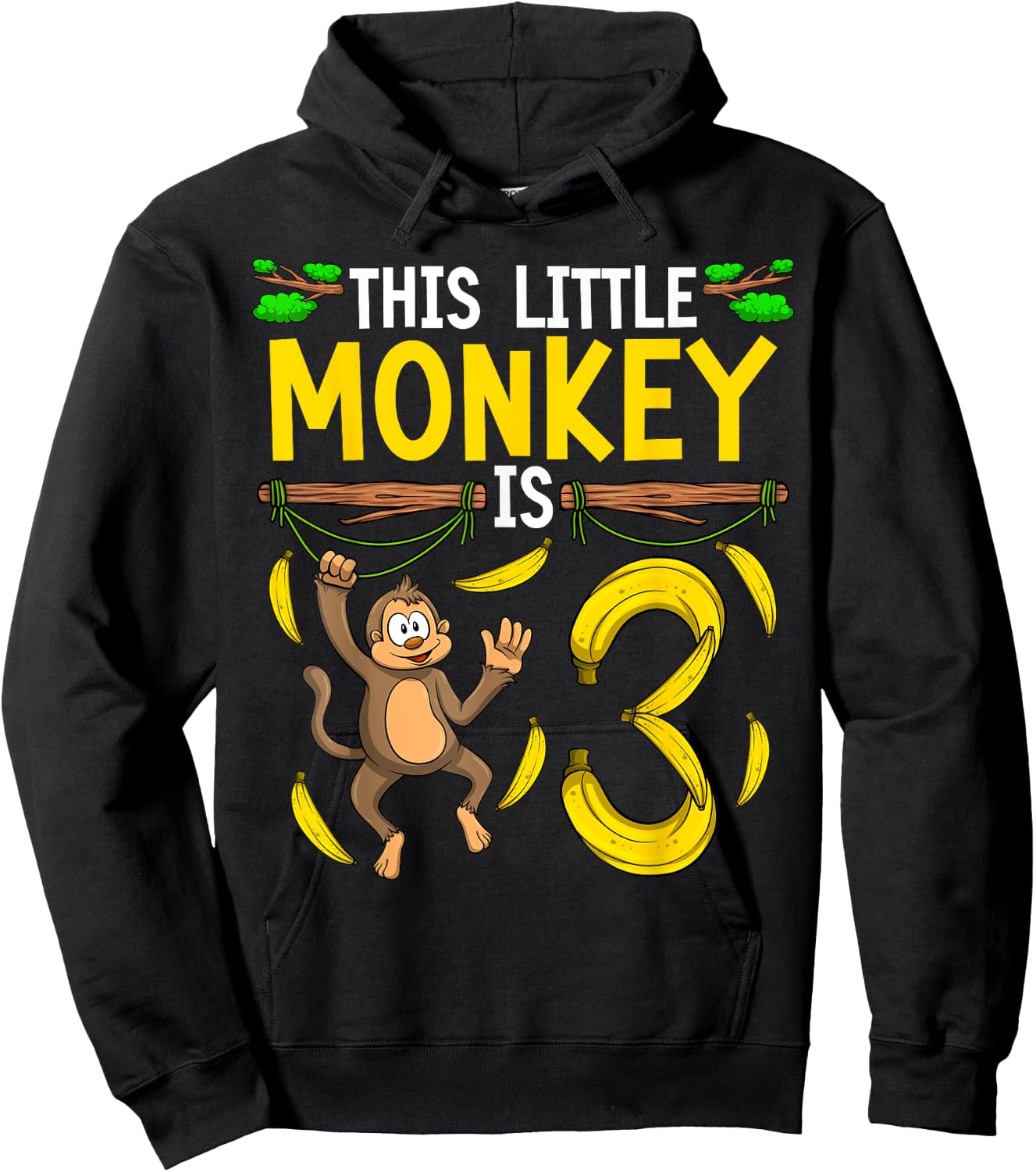 Monkey Birthday Shirt 3rd Monkey Theme Party Kids Hoodie - Hoodie | Black