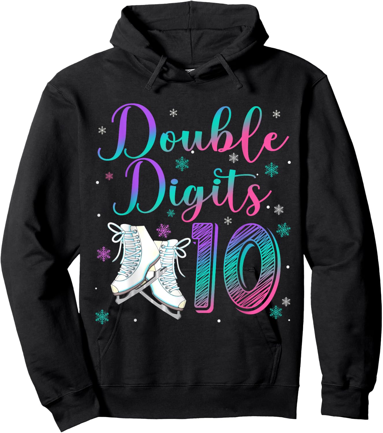 Double Digits 10 Year Old 10th Birthday Ice Skating Skate Hoodie - Hoodie | Black