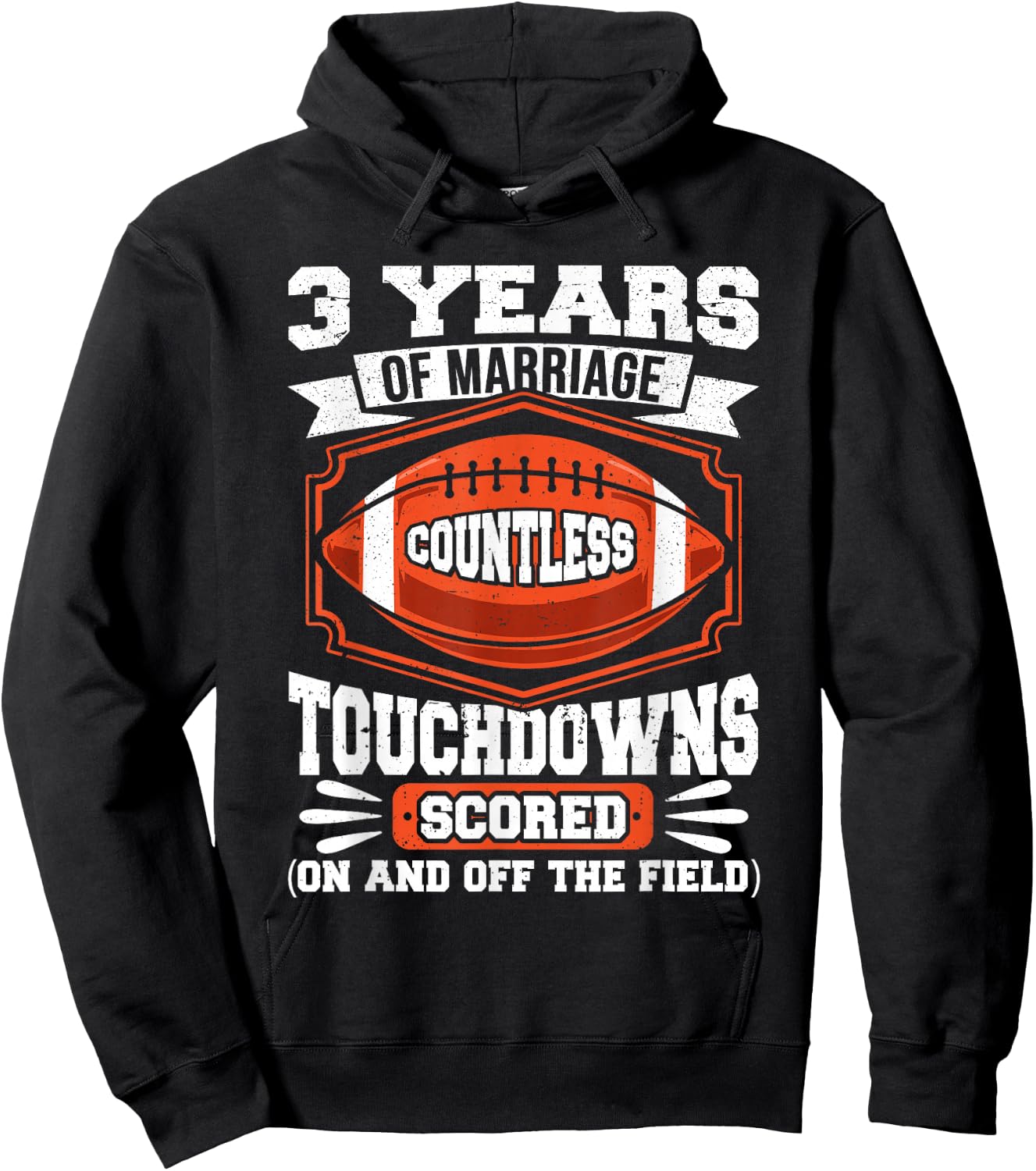 3rd Wedding Anniversary Football Touchdown Married 3 Years Hoodie - Hoodie | Black
