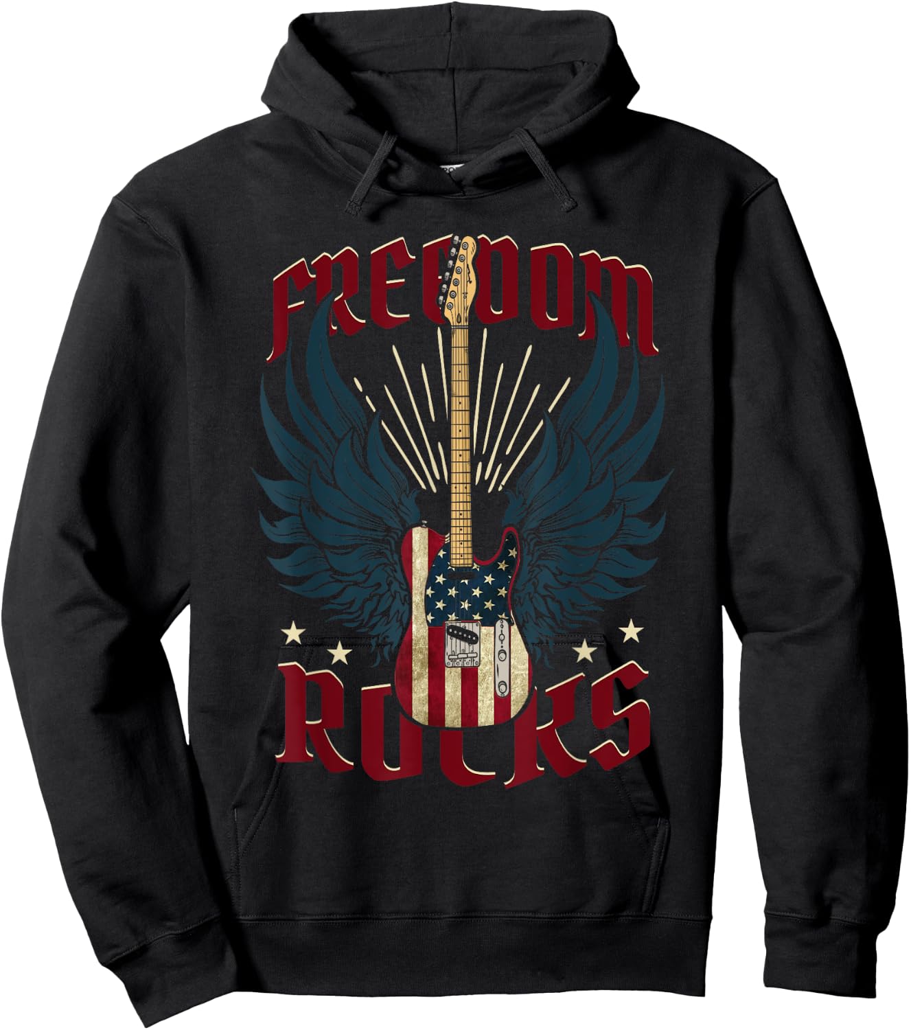Freedom Rocks Patriotic 4th Of July American Flag Guitar Women Kids Men Hoodie - Hoodie | Black