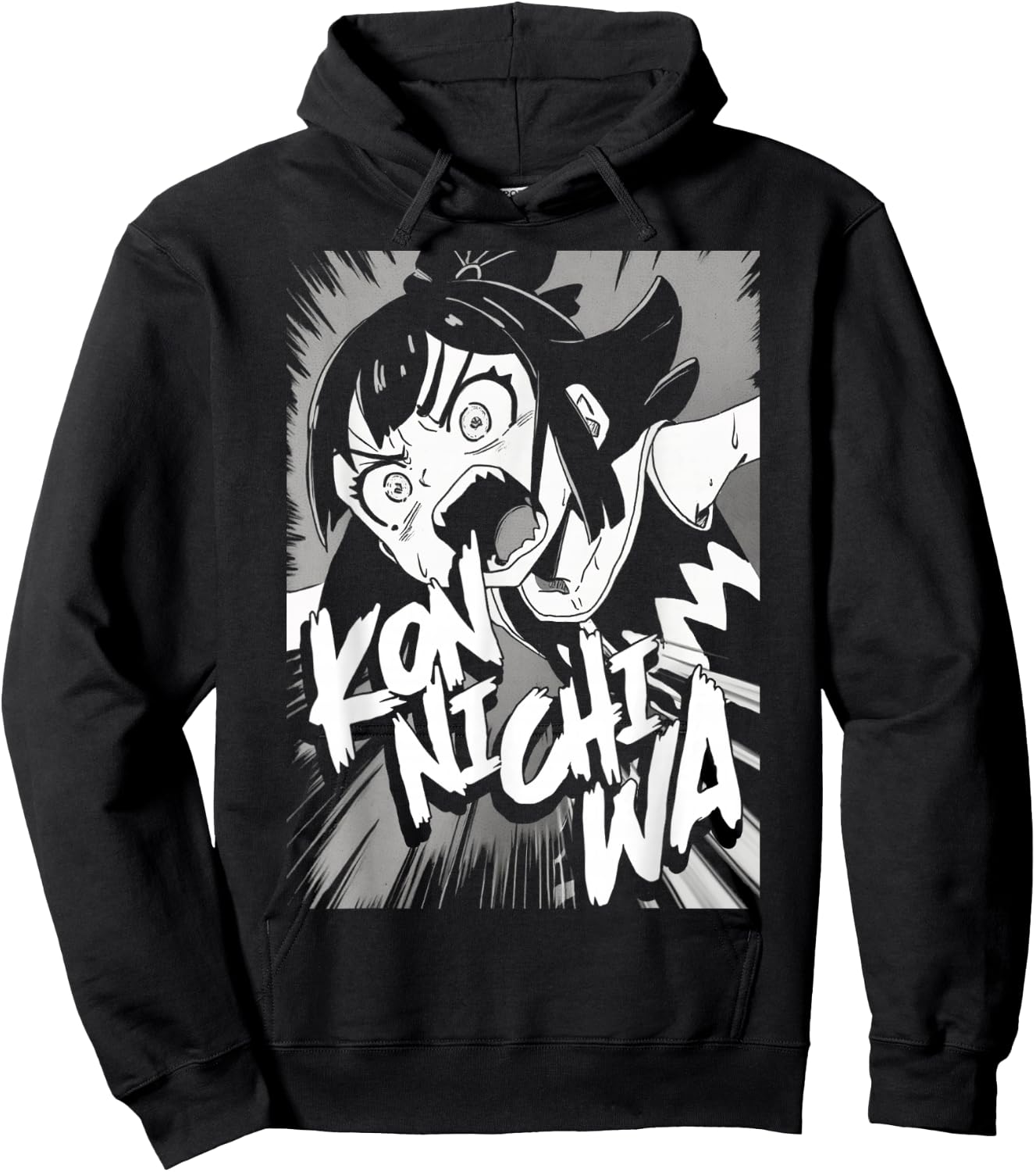 Konnichiwa こんにちは Japanese Punk Goth Grunge Anime Manga Panel Hoodie - Hoodie | Black