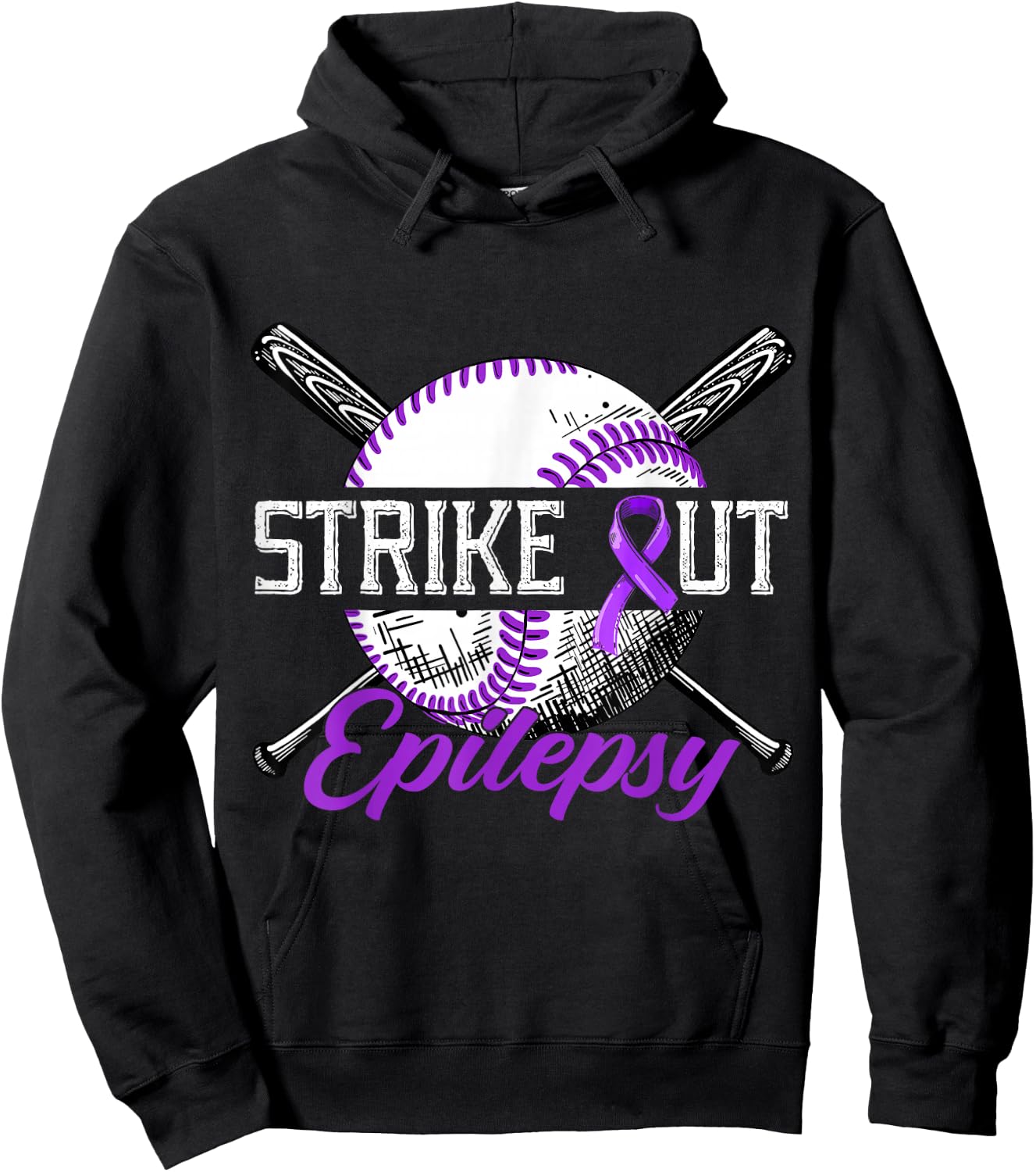 Strike Out Epilepsy Purple Baseball Epilepsy Awareness Month Hoodie - Hoodie | Black