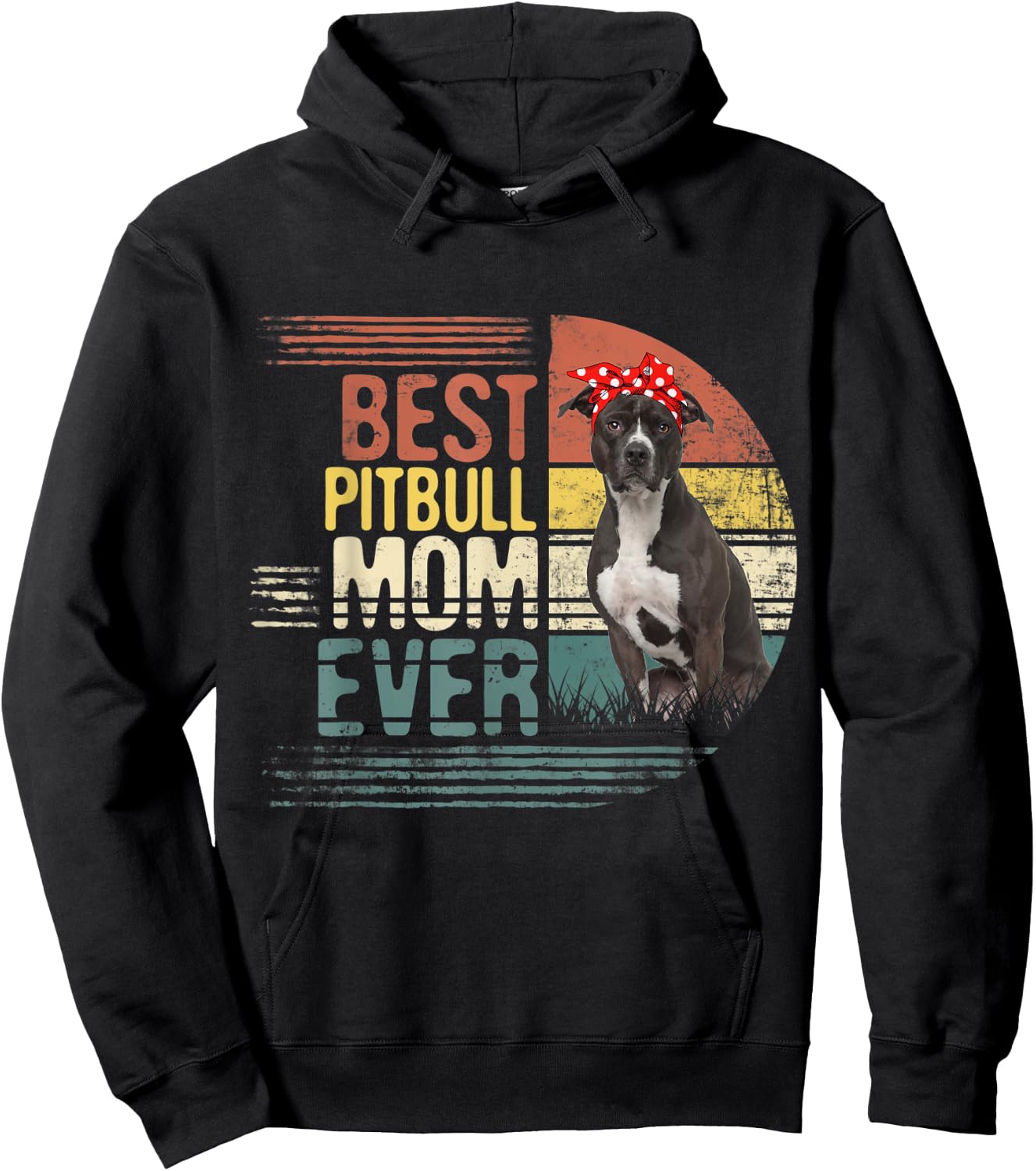 Vintage Best Pitbull Mom Ever Mothers Day For Dog Mom Men Women Kids Hoodie - Hoodie | Black