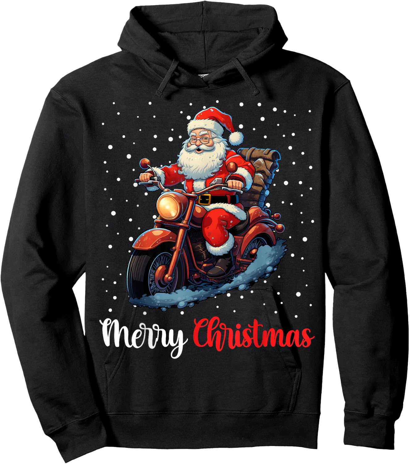 Merry Christmas Santa Riding Motorcycle Biker Hoodie - Hoodie | Black