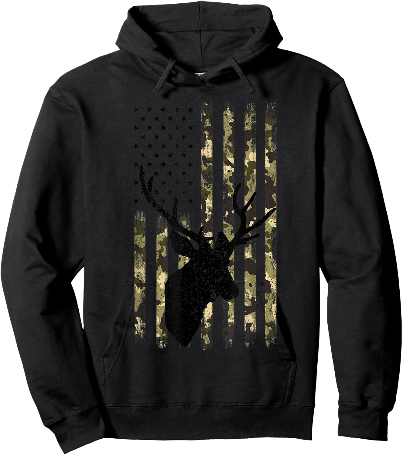 Funny Camouflage USA Flag Whitetail Buck Deer Hunting Lovers Hoodie - Hoodie | Black
