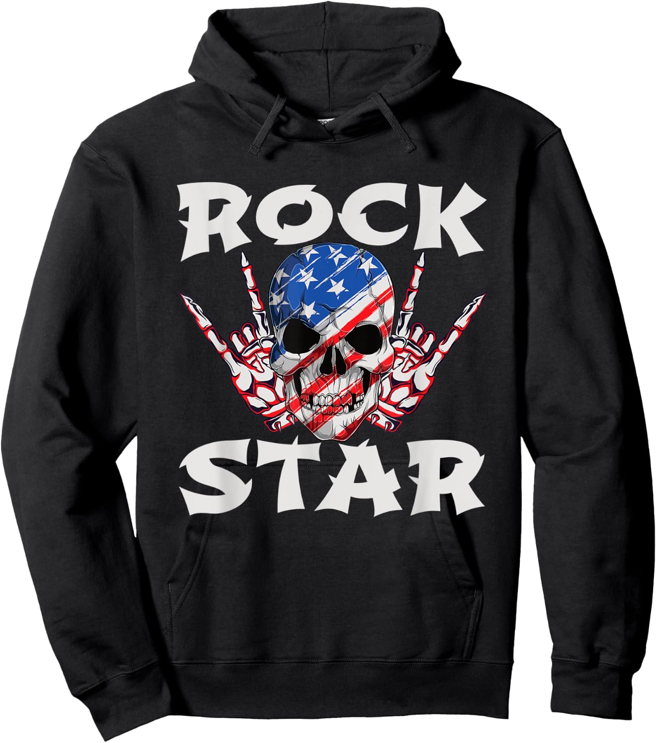 Retro 80s Music Rock Star Skull Hoodie - Hoodie | Black