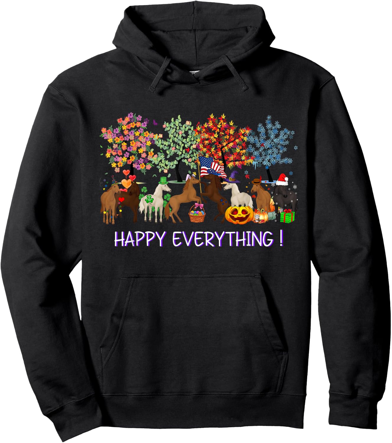 Happy everything - Horse American Flag Equestrian Patriotic Women Kids Men Hoodie - Hoodie | Black