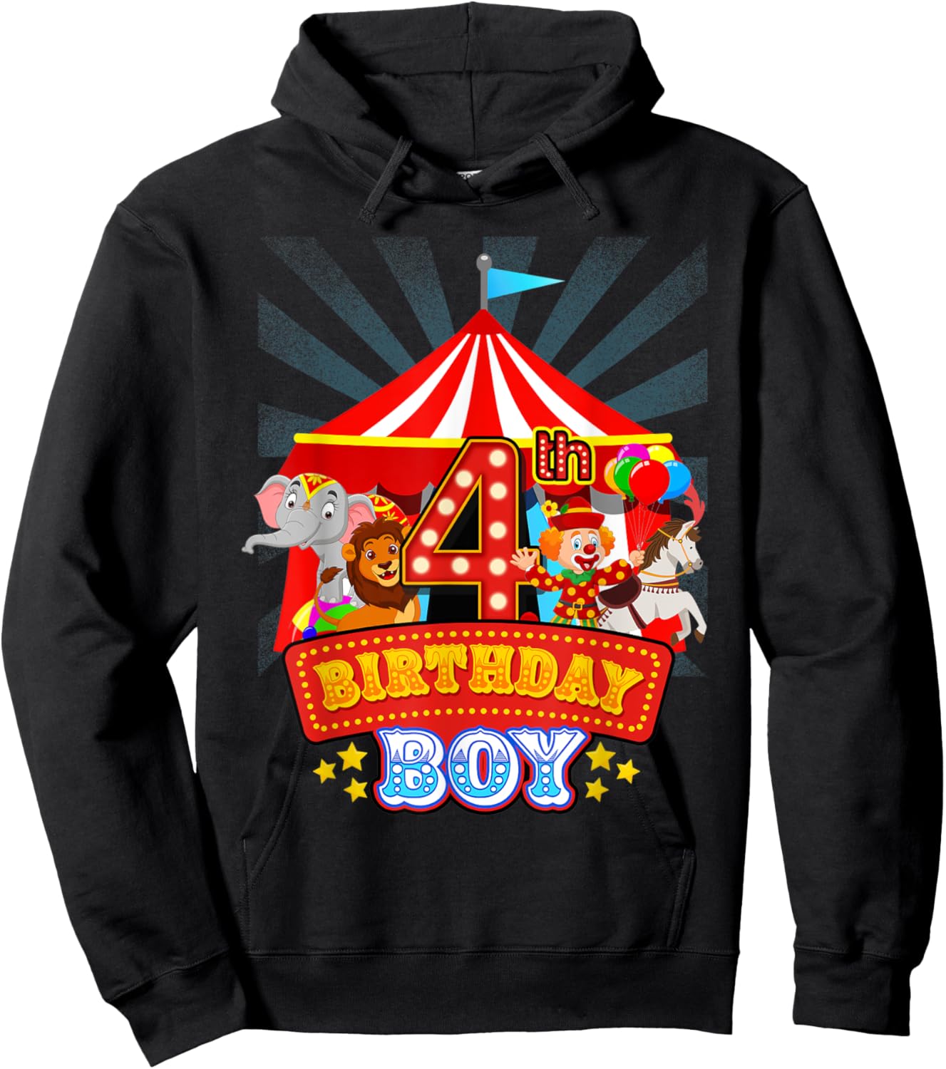 4th Birthday Outfit Boy 4 Year Old Circus Carnival Bday Hoodie - Hoodie | Black