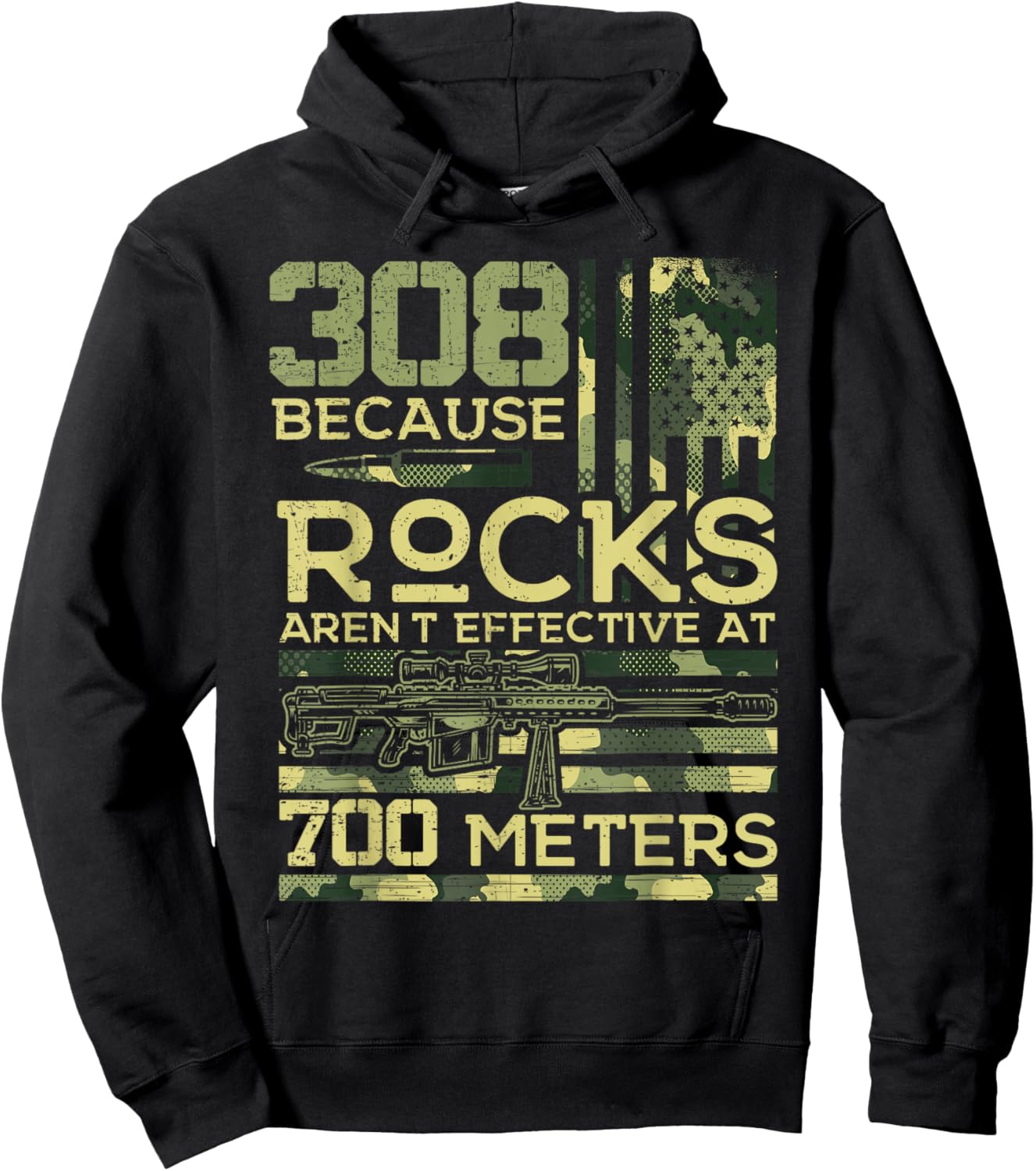 308 Because Rocks aren't Effective Hunting American USA Flag Hoodie - Hoodie | Black