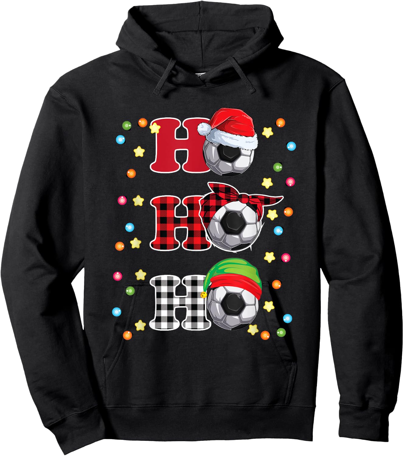 Ho Ho Ho Santa Red Plaid Christmas Lights Pajama Soccer Hoodie - Hoodie | Black