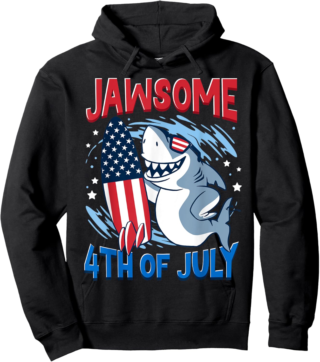 Jawsome 4th of July Outifts For Kids Boys Men Funny Shark Hoodie - Hoodie | Black