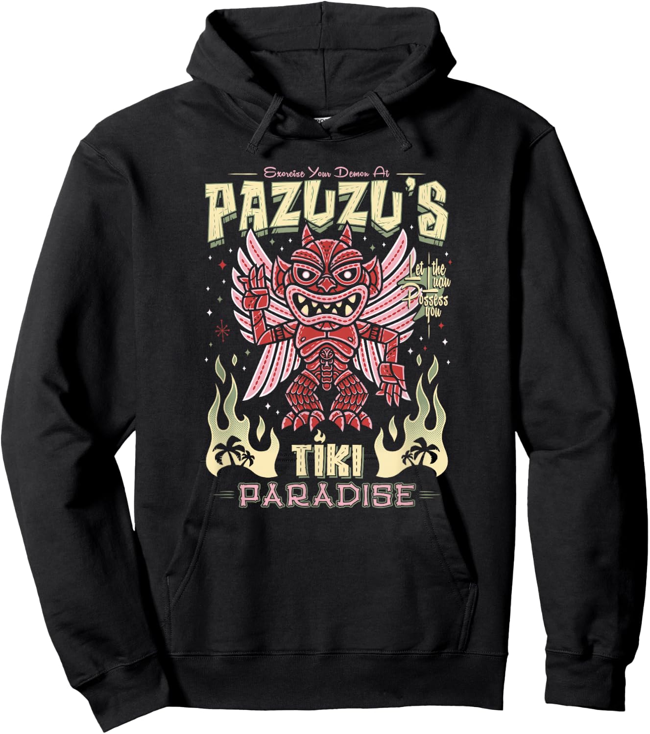 Pazuzu Tiki Bar - Creepy Cute Exorcist Demon - Hawaii Island Hoodie - Hoodie | Black