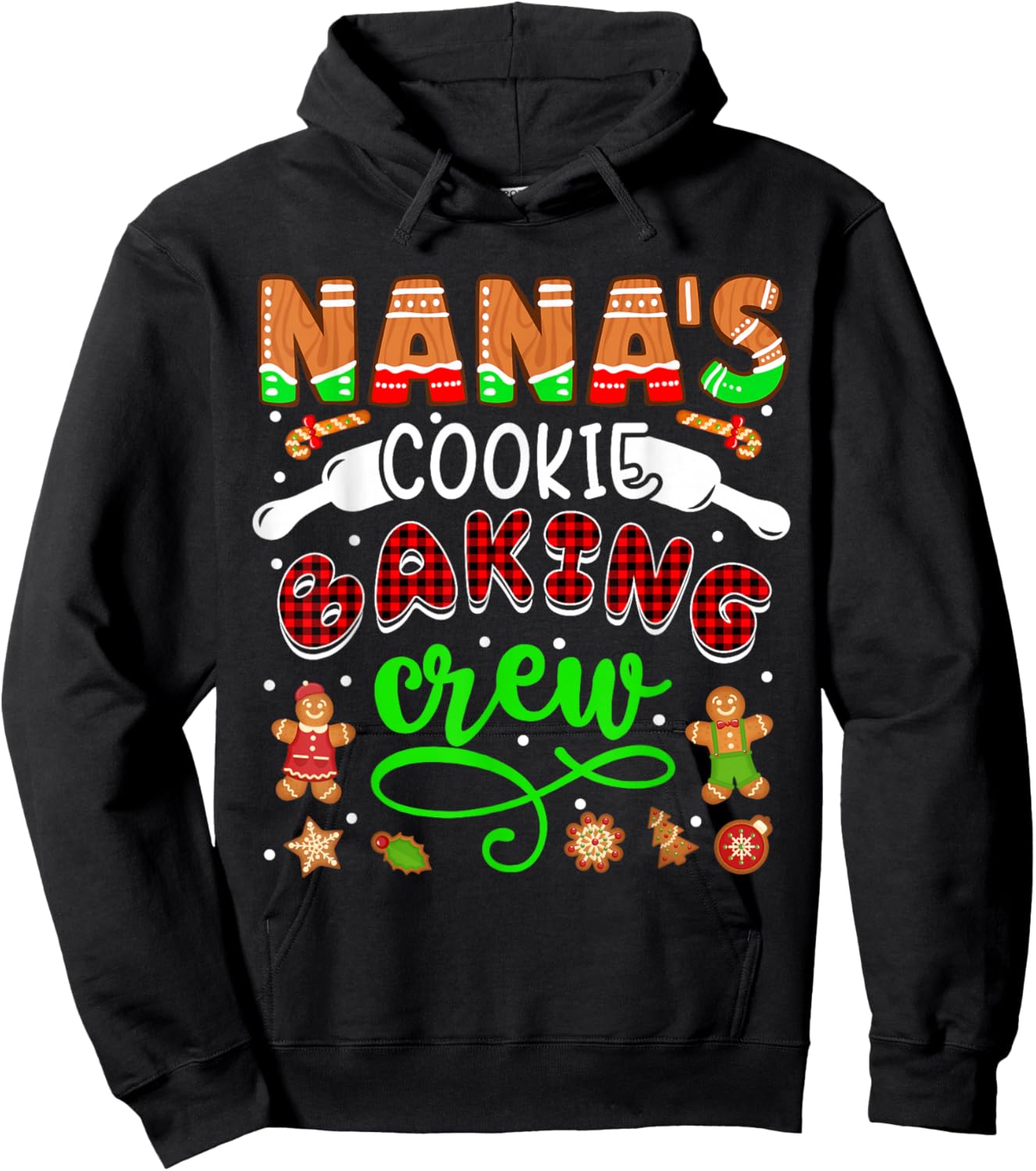 Nana's Xmas Cookie Baking Crew Plaid Xmas Cookies Baker Hoodie - Hoodie | Black
