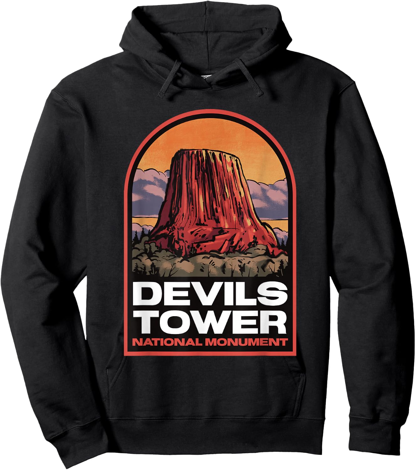 Devils Tower Wyoming Vintage Travel Hoodie - Hoodie | Black