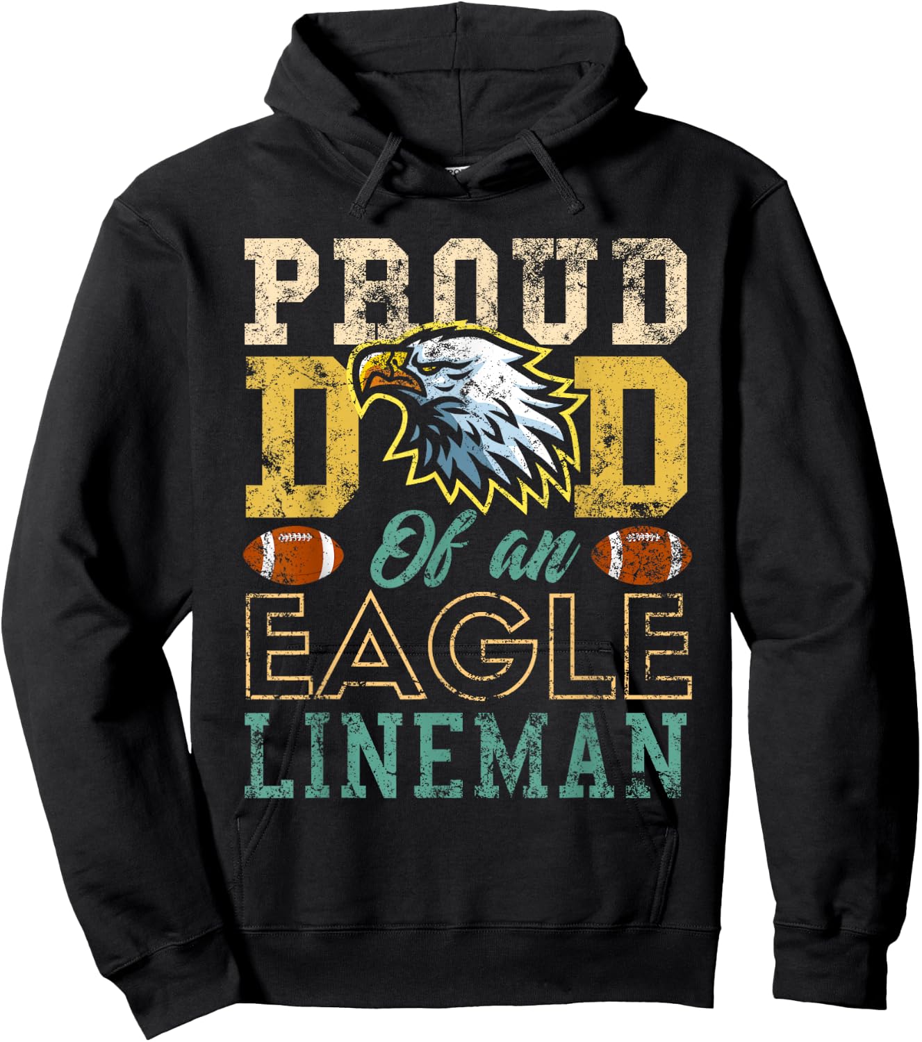 Proud dad of an eagle lineman eagle mascot football vintage Hoodie - Hoodie | Black