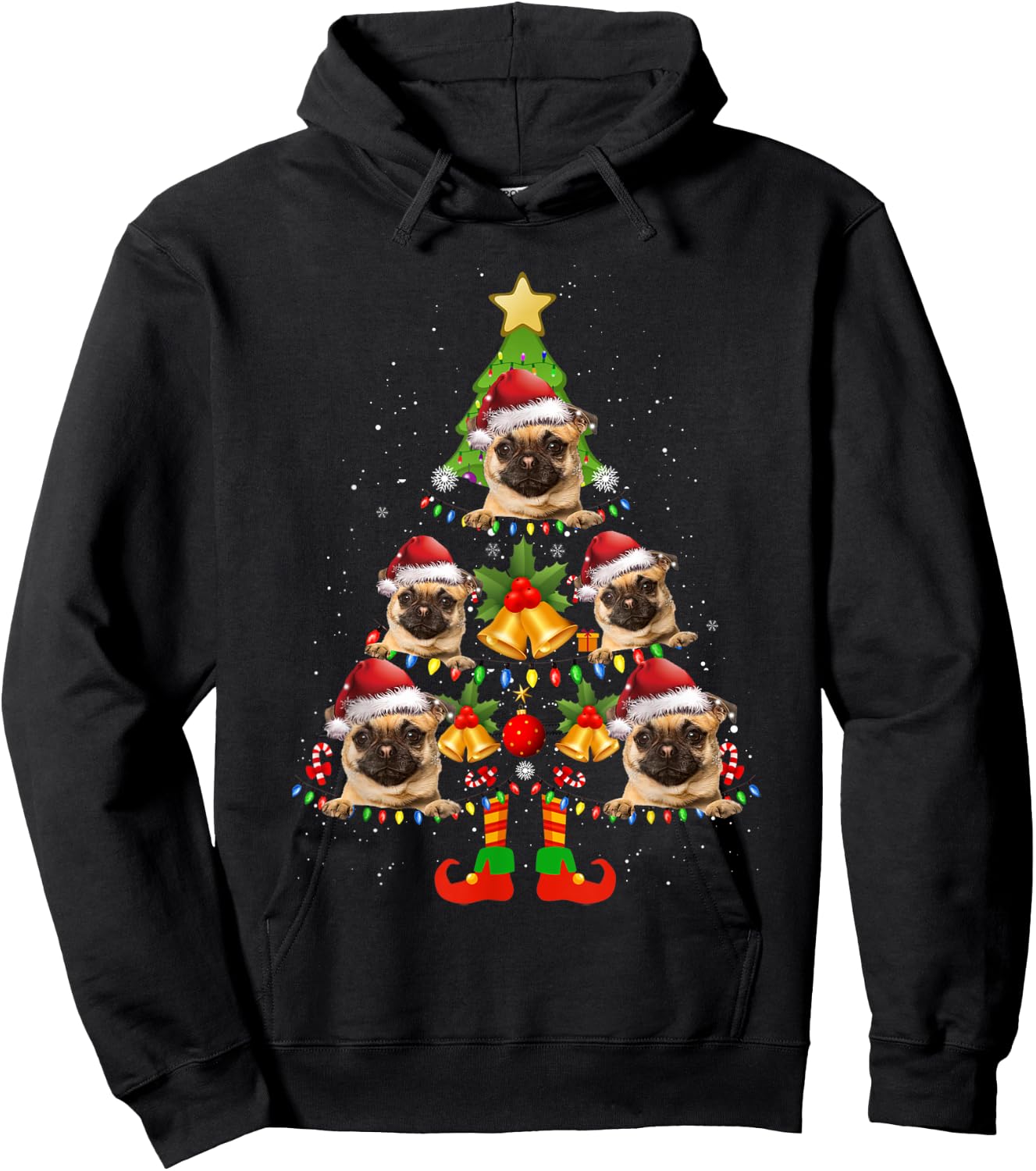 Funny Chug Dog Christmas Lights Tree Dog Lover Xmas Hoodie - Hoodie | Black