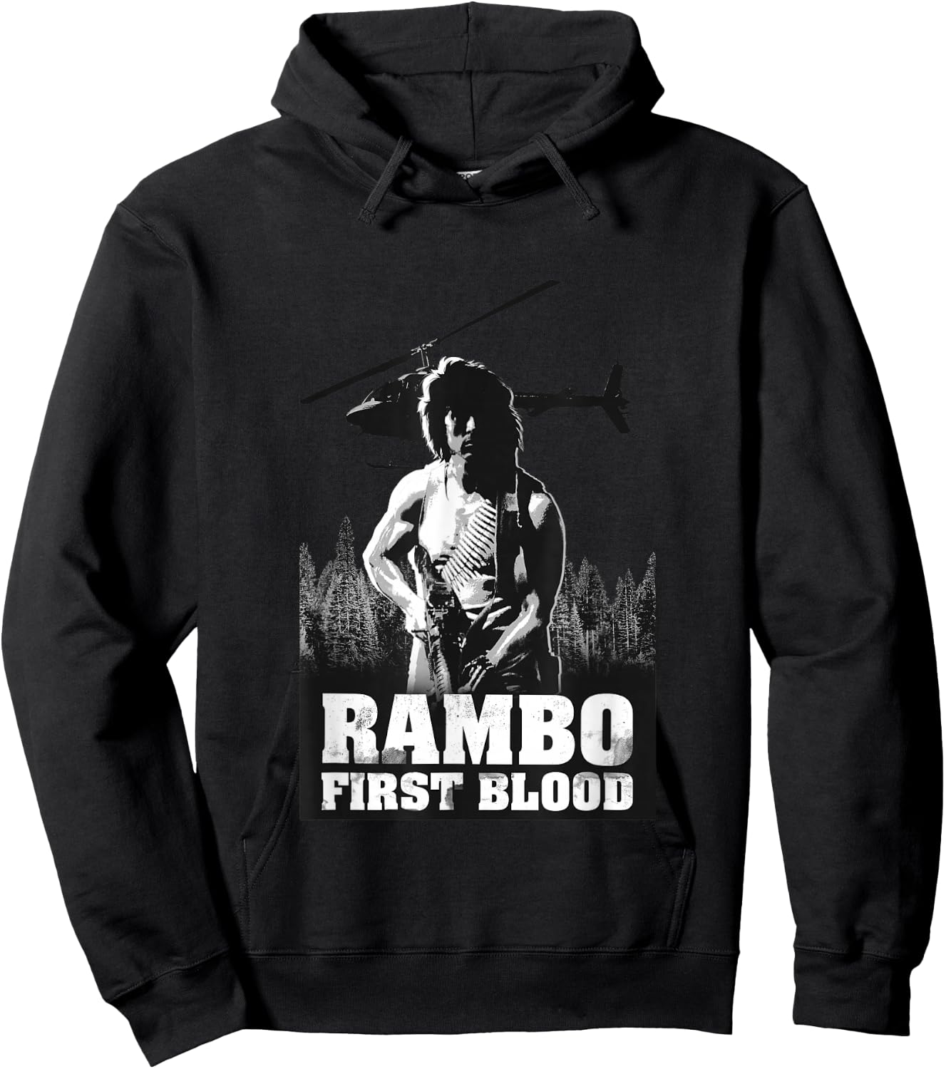 Rambo , Men's Grey, Small, Short Sleeve, Classic Fit, Crew Collar, Modern, Lightweight, Officially Licensed Rambo Design Hoodie - Hoodie | Black