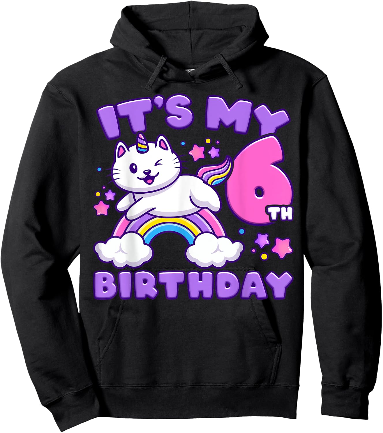 Birthday girl 6 years old, cat, unicorn, 6th birthday Hoodie - Hoodie | Black