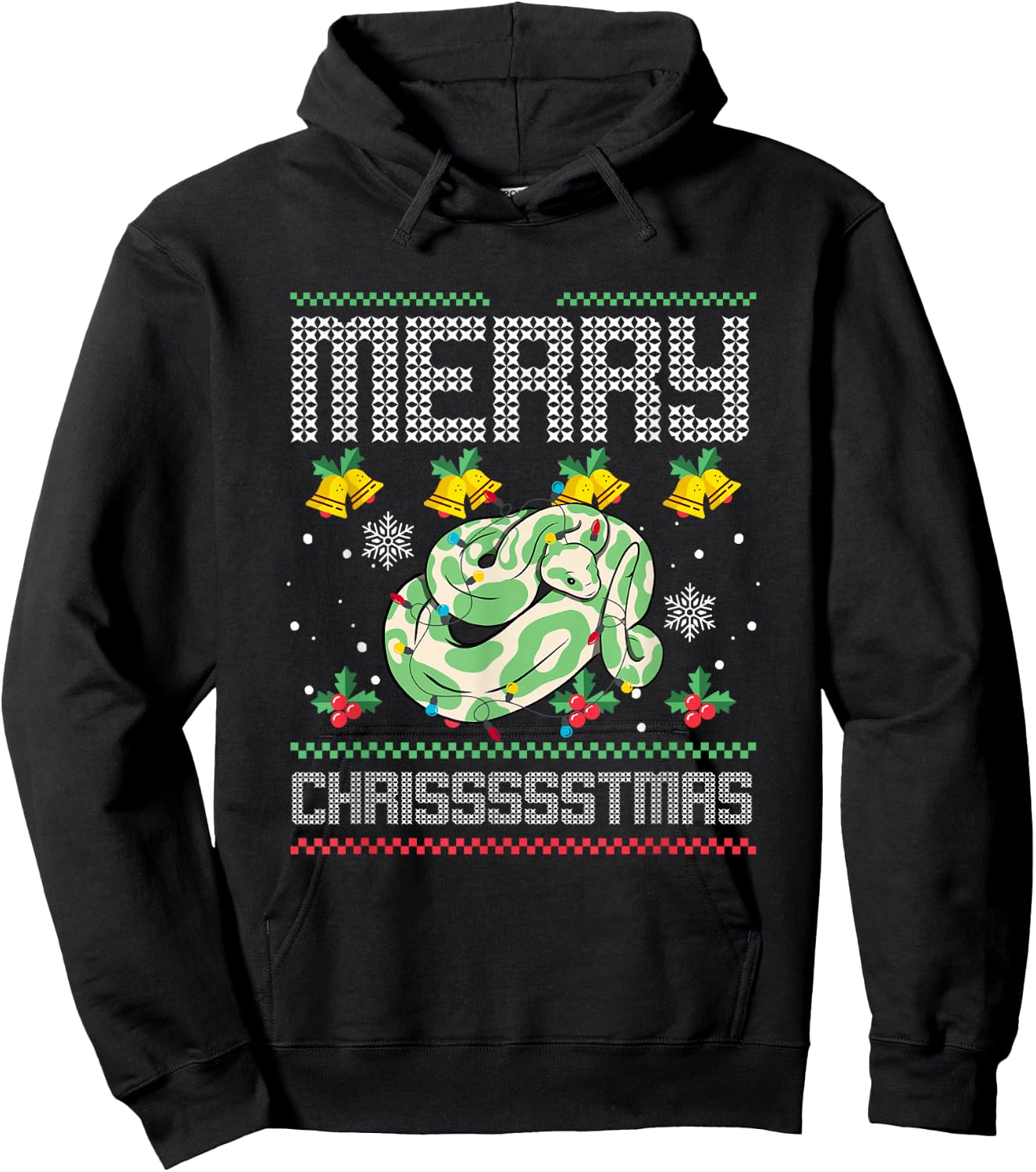 Christmas Snake Serpent Reptile Merry Chrissssstmas Hoodie - Hoodie | Black