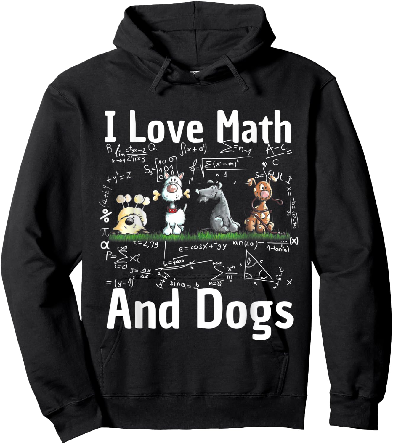 I love Maths and dogs Puppy Dog Lover Teacher Student Men Women Kids Hoodie - Hoodie | Black