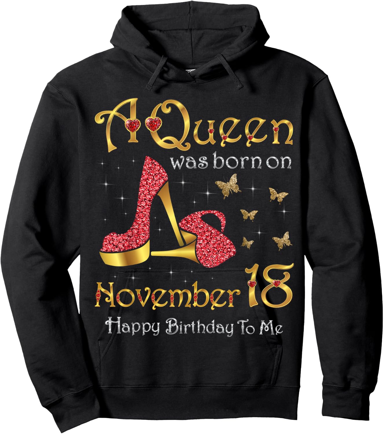 A Queen Was Born on November 18, 18th November Birthday Hoodie - Hoodie | Black