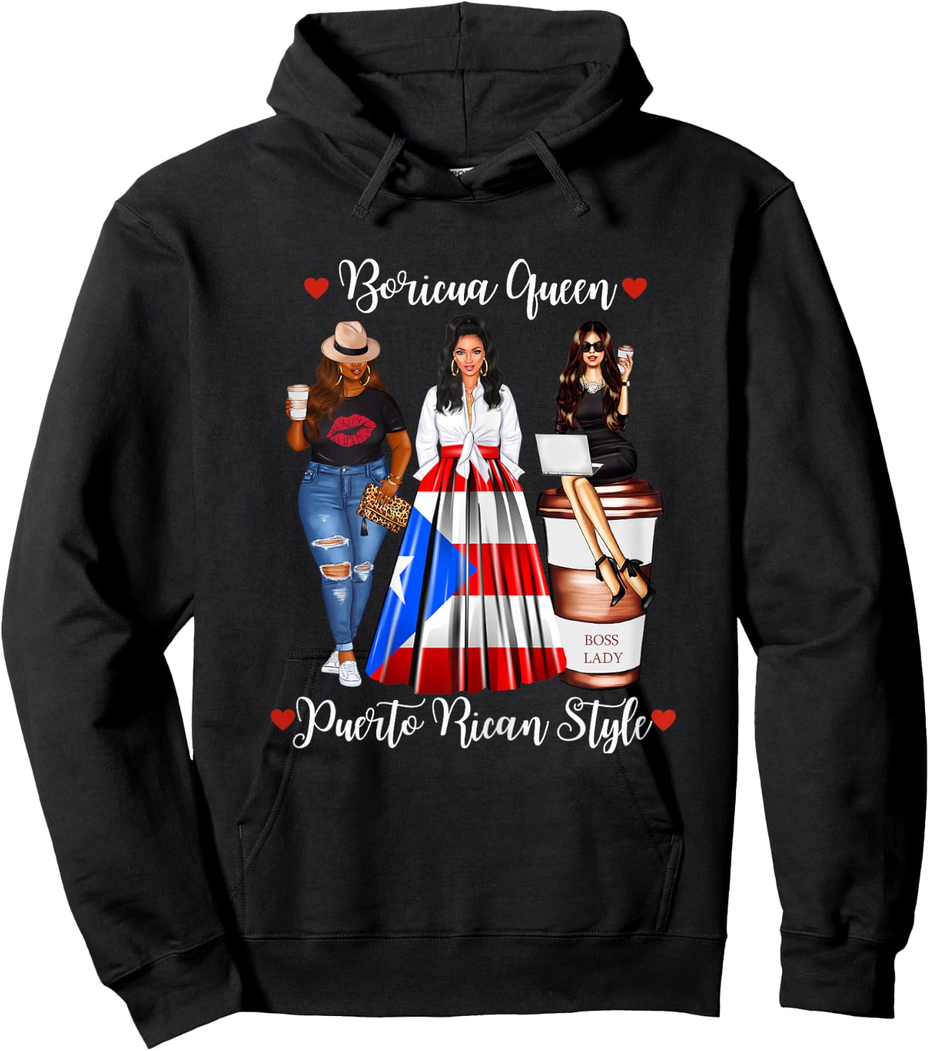 Puerto Rican Style Boricua Queen Mom Puerto Rico Hoodie - Hoodie | Black