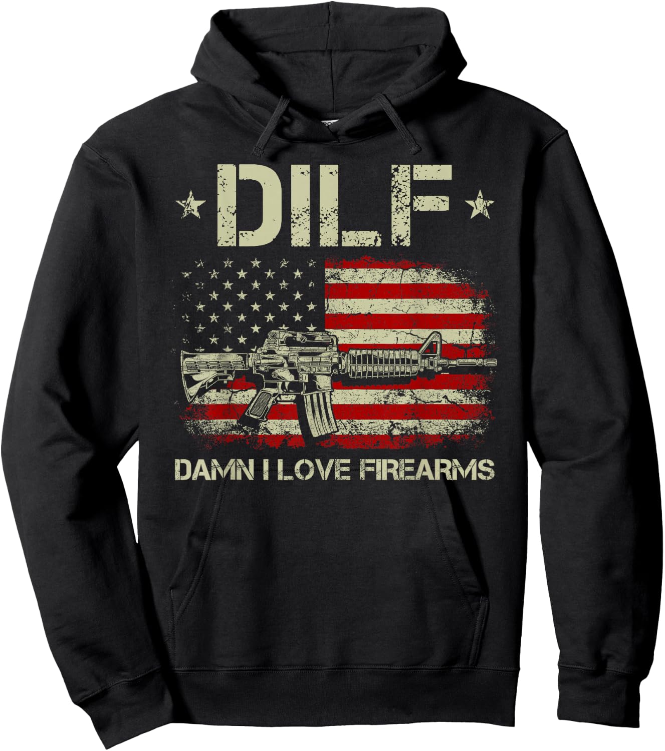 Gun American Flag DILF - Damn I Love Firearms Hoodie - Hoodie | Black