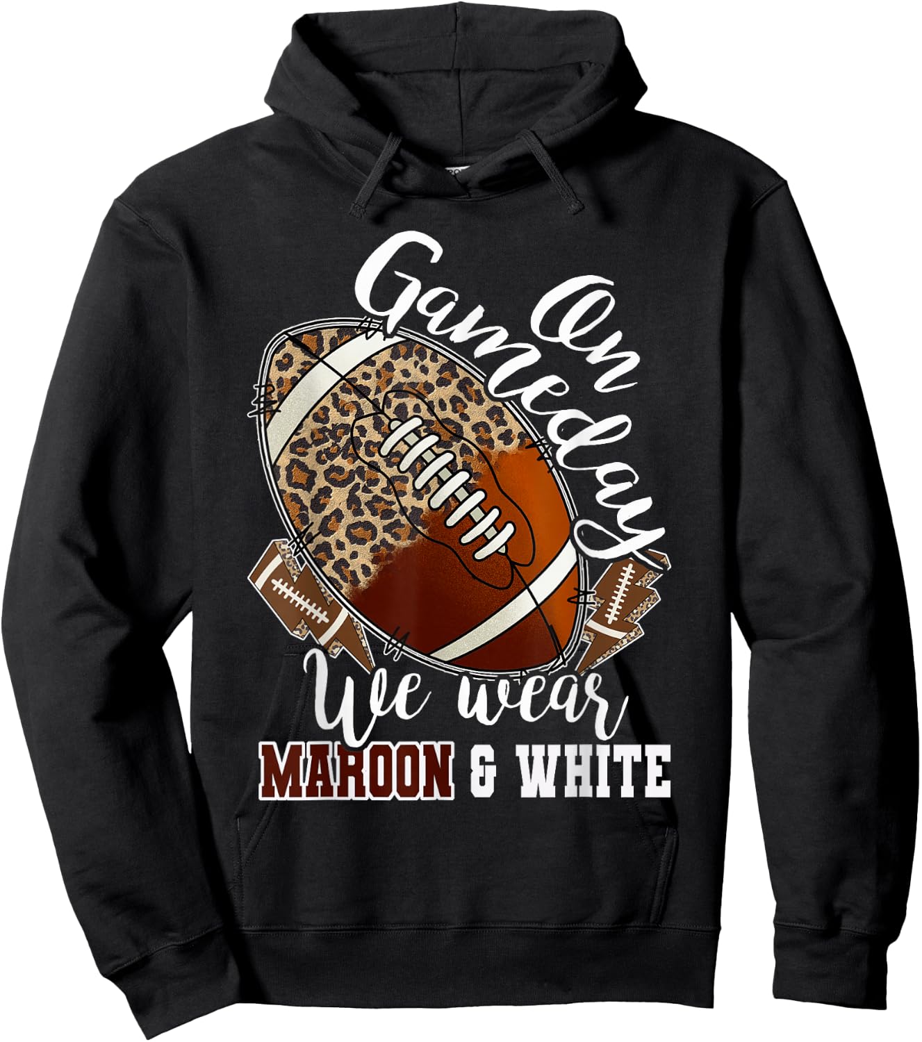On Gameday Football We Wear Maroon And White Leopard Print Hoodie - Hoodie | Black