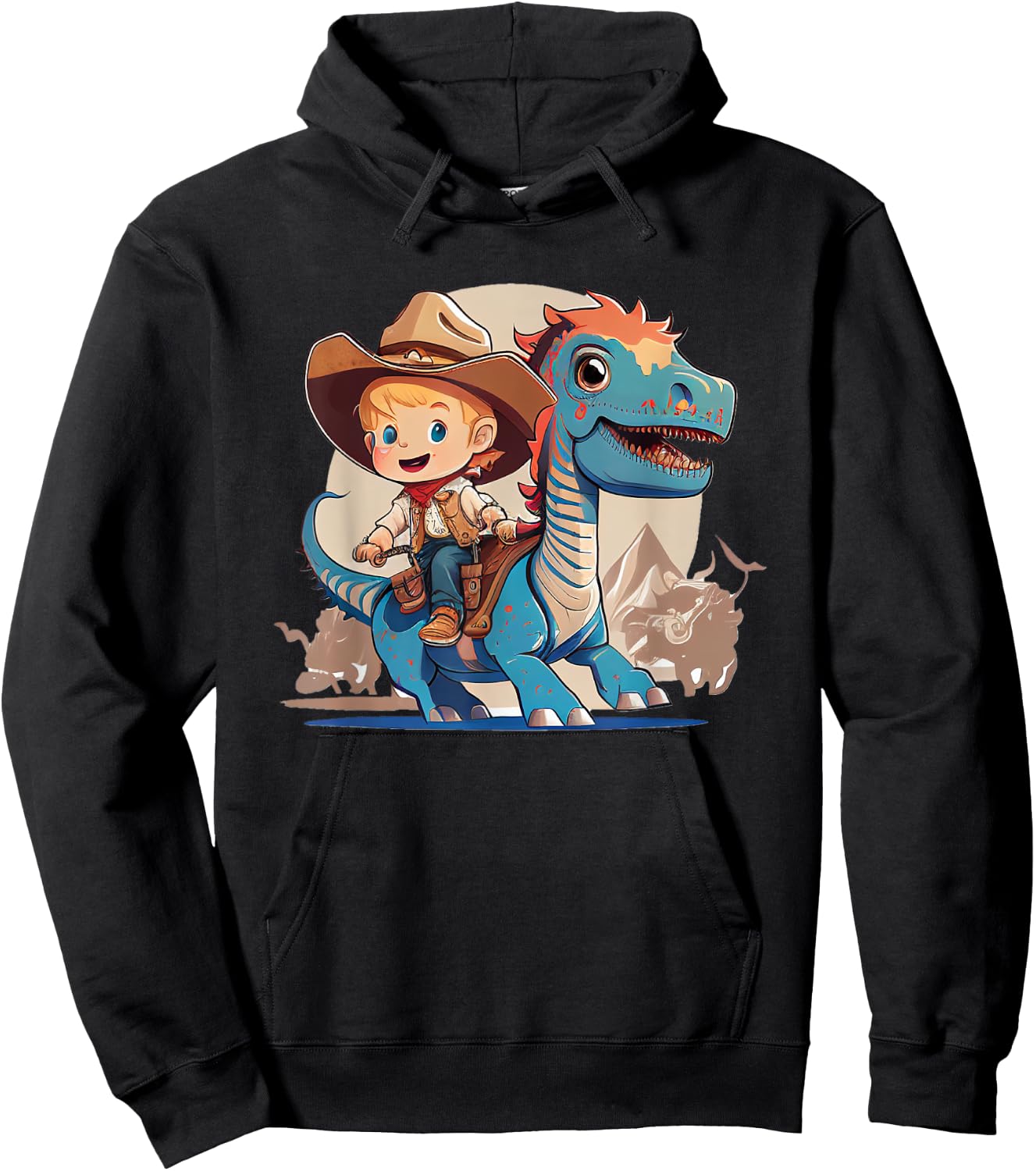 Dino Cowboy Dinosaur Rodeo Rider Nursery Hoodie - Hoodie | Black