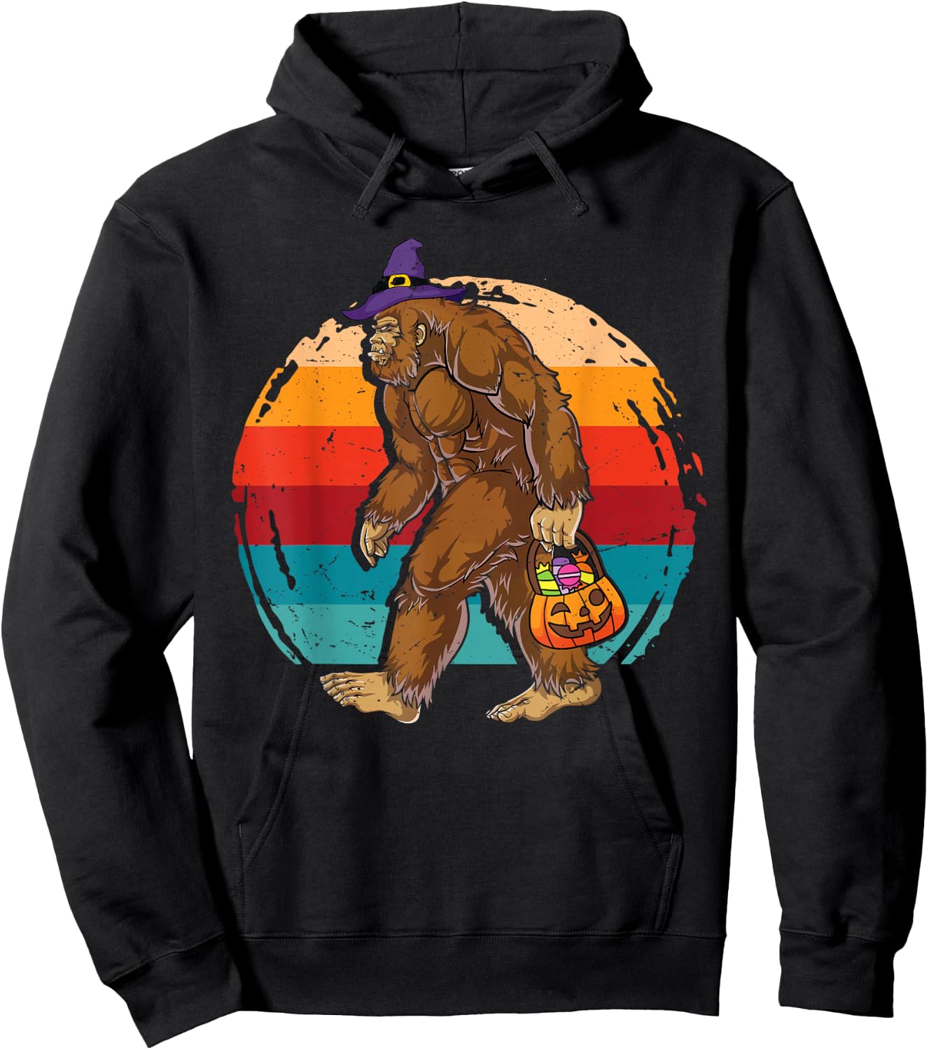 Bigfoot Sasquatch Witch Hat Retro Jack O Lantern Halloween Hoodie - Hoodie | Black