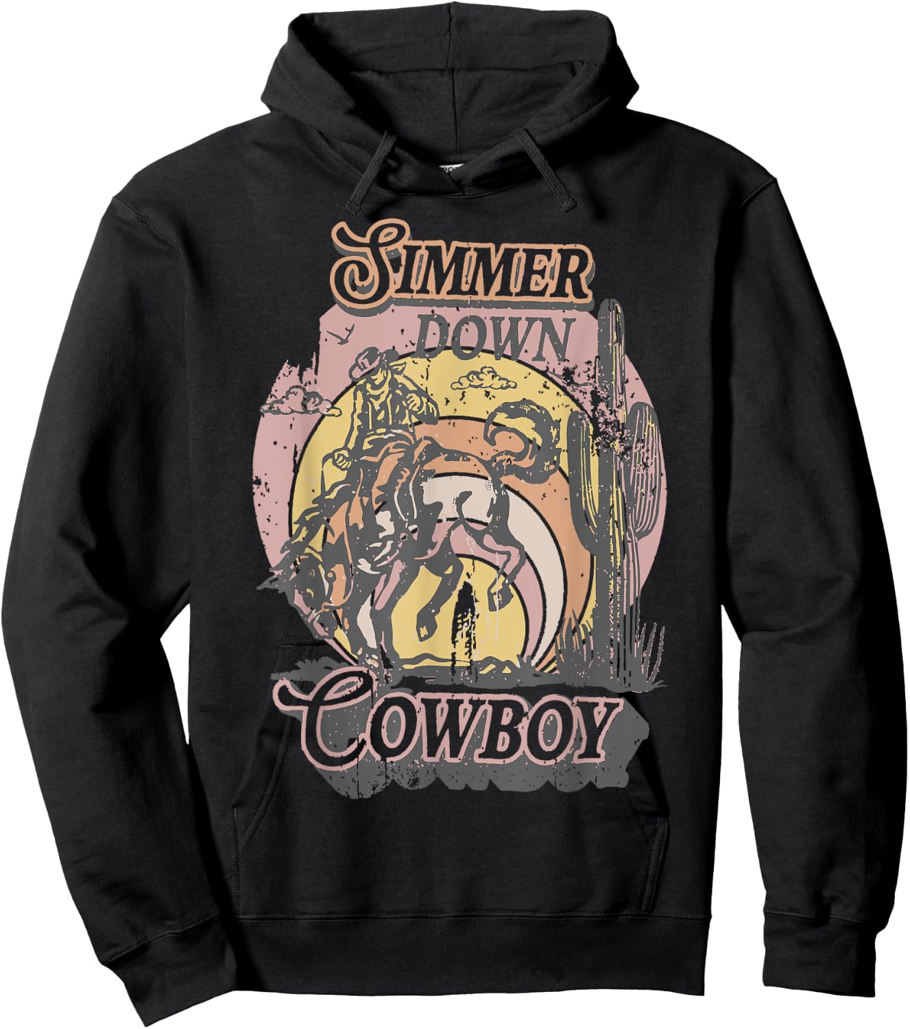 Simmer Summer Down Cowboy Cowgirl Western Graphic Cow Skull Hoodie - Hoodie | Black