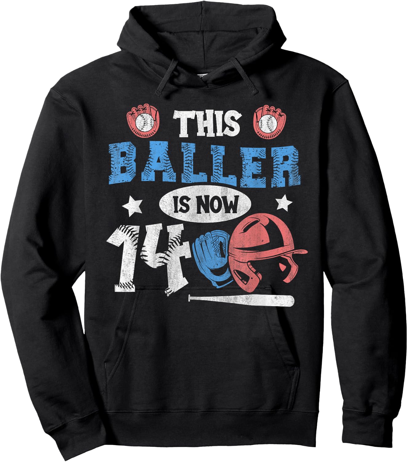 14 Years This Baller is now 14 Kids Baseball 14th Birthday Hoodie - Hoodie | Black