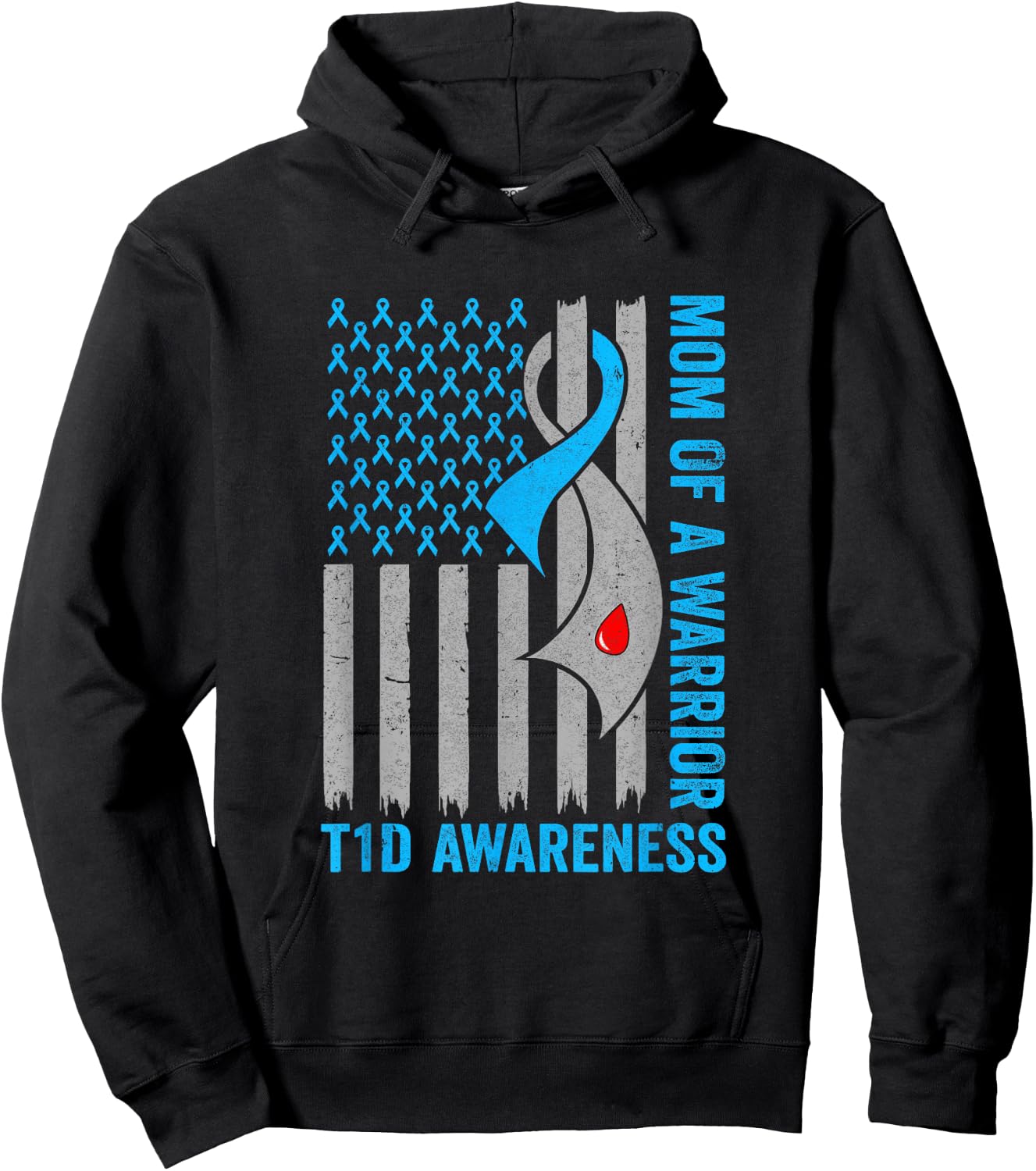Type 1 Diabetes Awareness T1D Mom Of Warrior Type 1 Diabetic Hoodie - Hoodie | Black