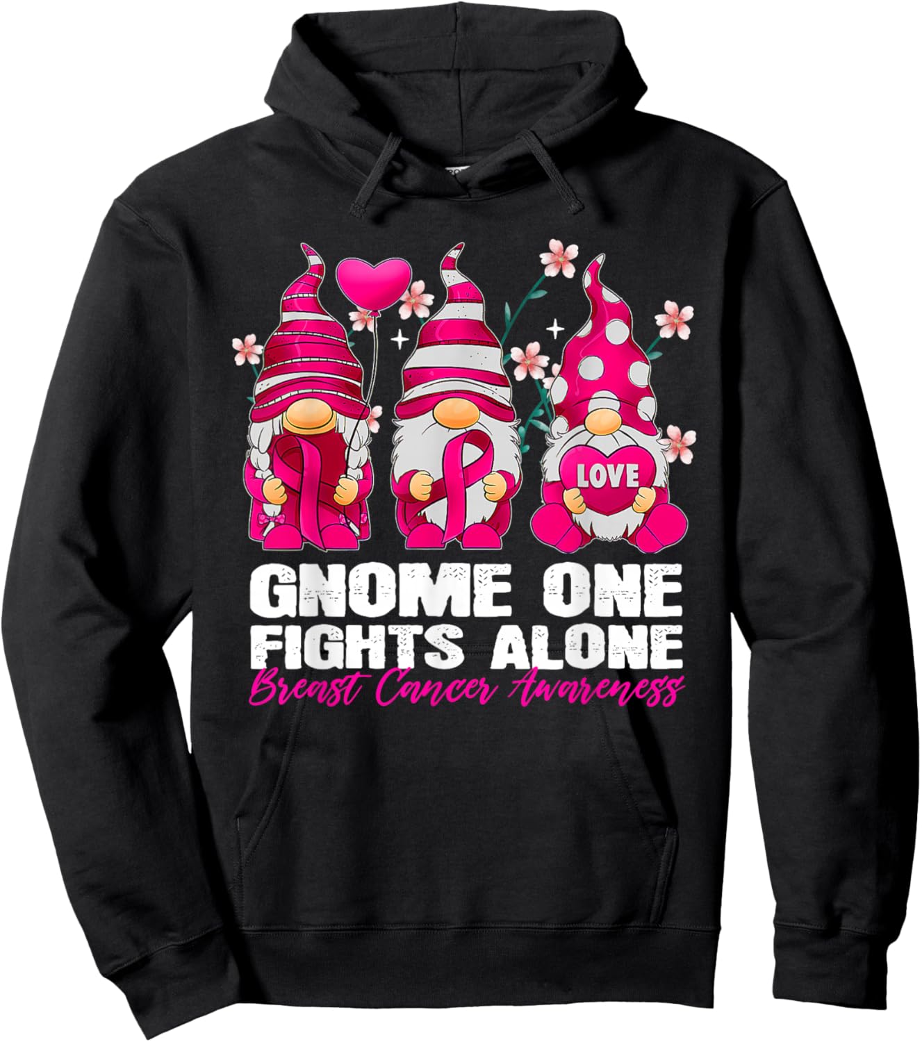 Gnome One Fight Alone Breast Cancer Awareness Gnome Hoodie - Hoodie | Black