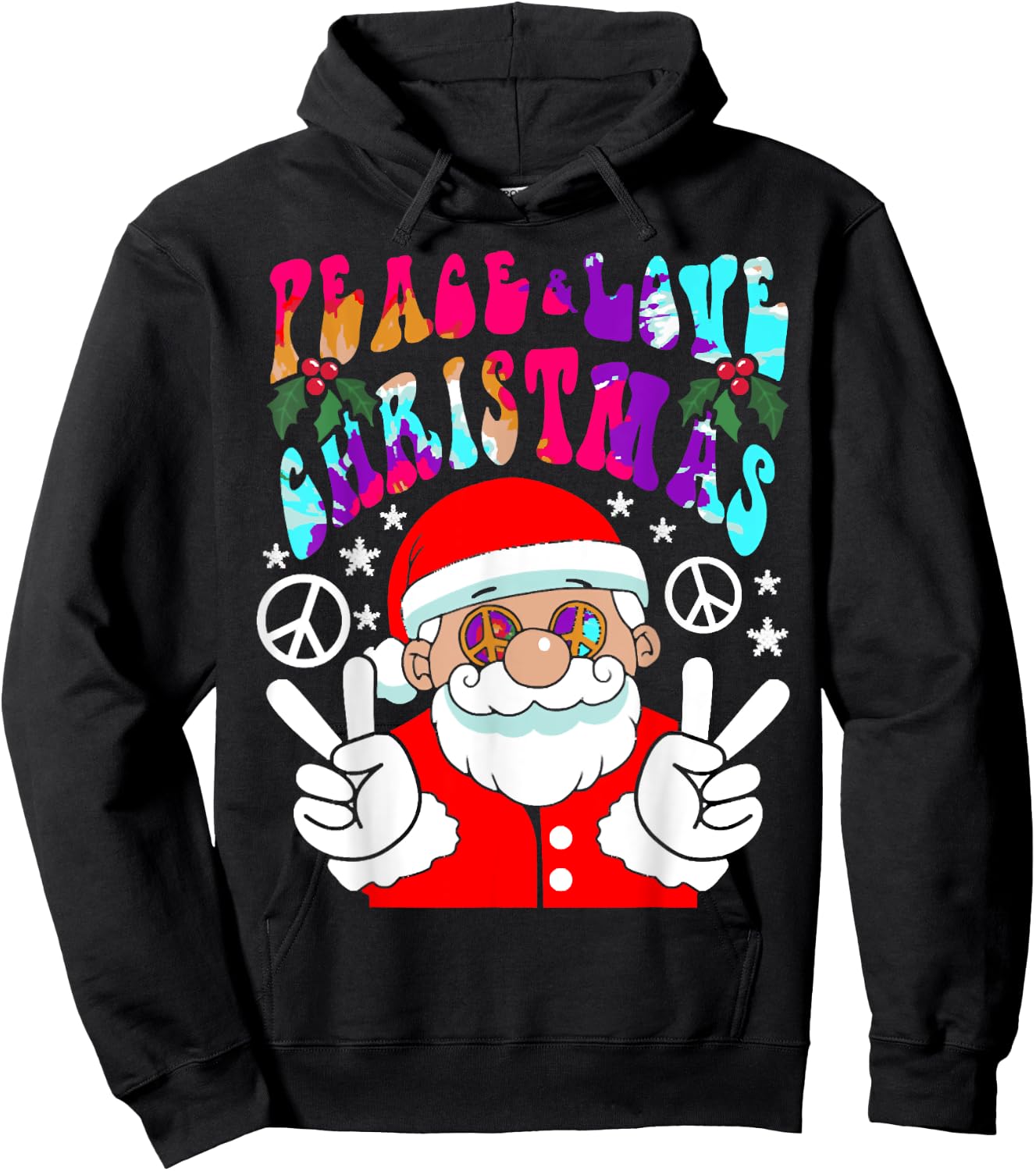Hippie Santa Claus Peace And Love Tie Dye Groovy Hoodie - Hoodie | Black
