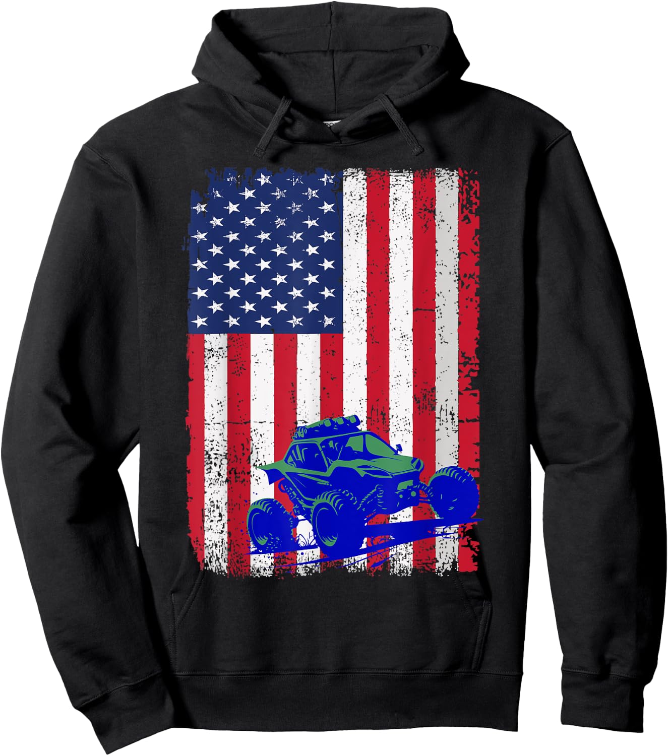 Side By Side UTV SXS 4 Wheeler Patriotic American Flag Hoodie - Hoodie | Black