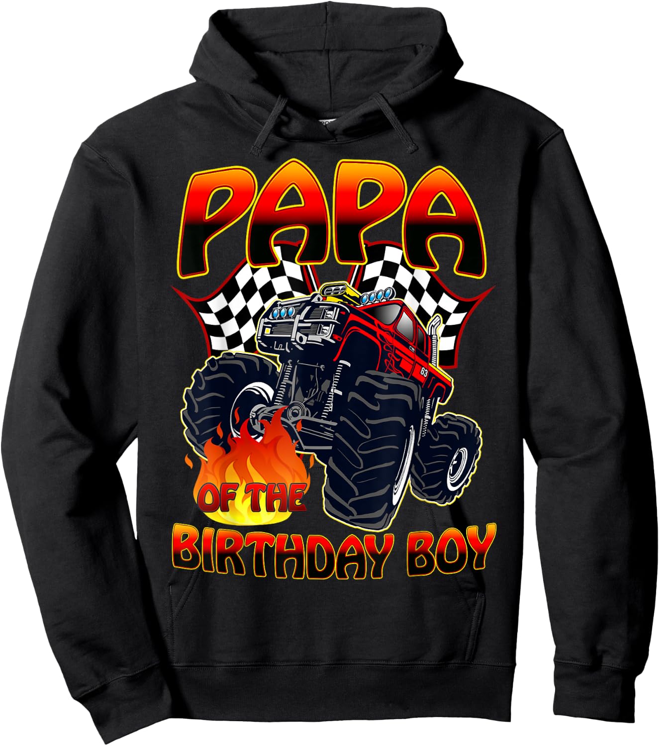 Papa of The Birthday Boy Monster Truck Racing Cars Matching Hoodie - Hoodie | Black