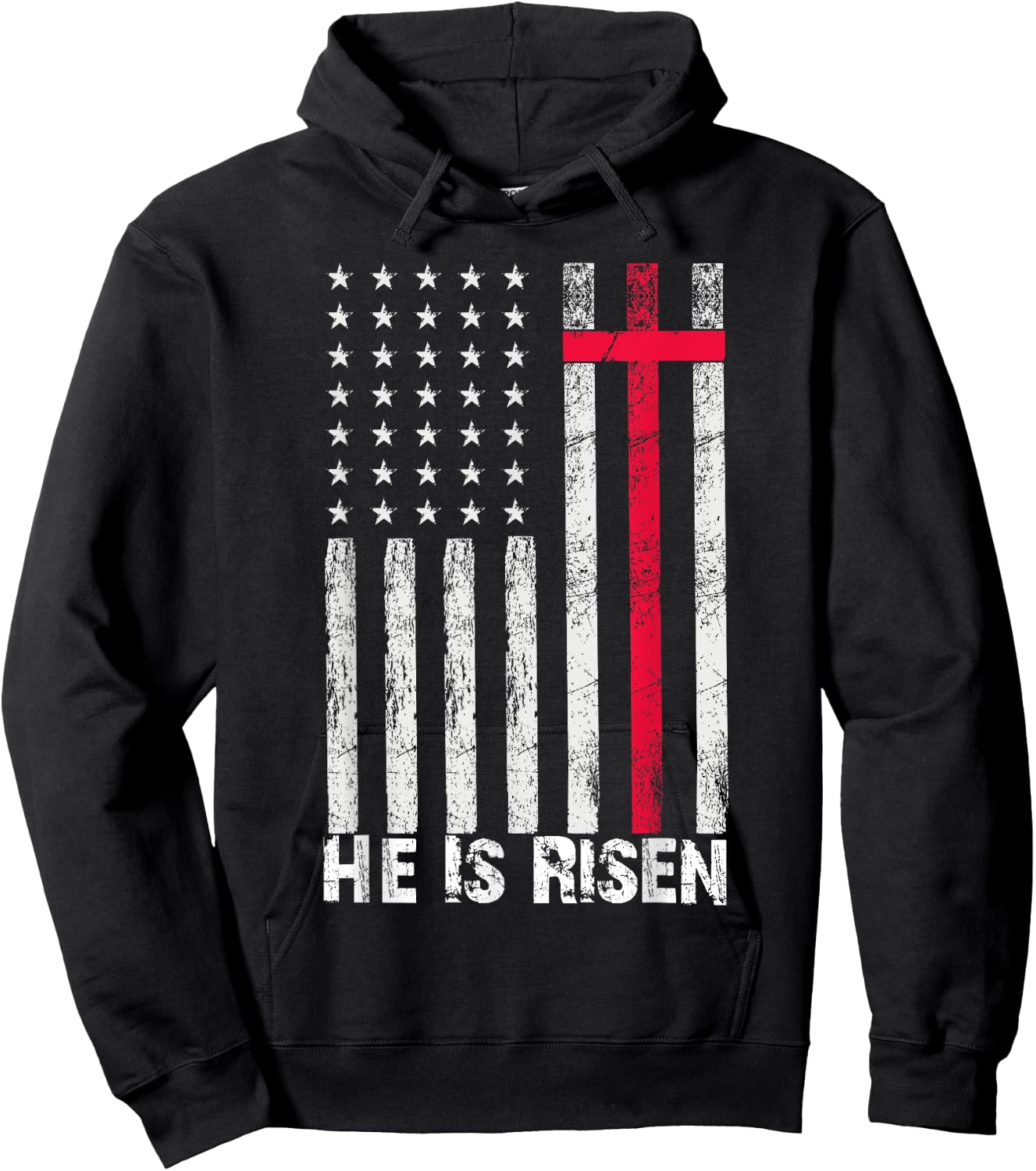 He is Risen American Flag Cross Vintage Happy Easter Hoodie - Hoodie | Black