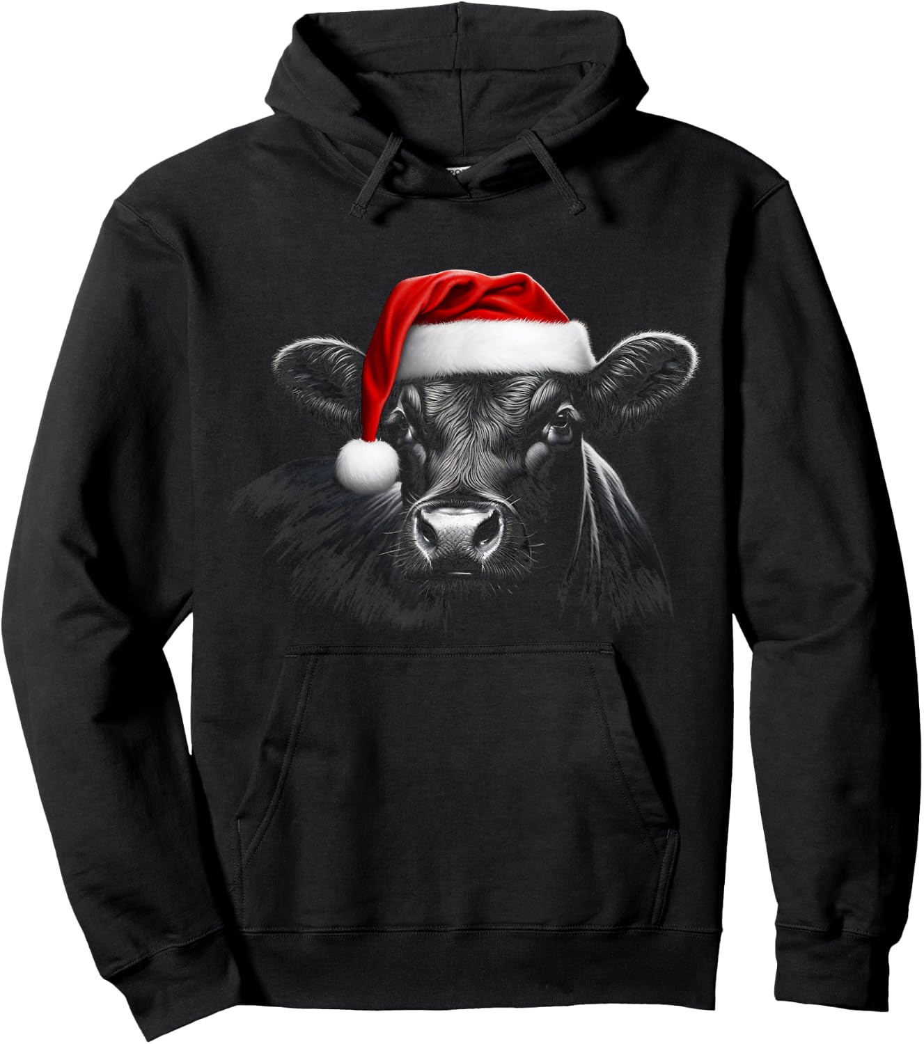 Angus Rancher Christmas Hat Cow Santa Hat Black Hoodie - Hoodie | Black
