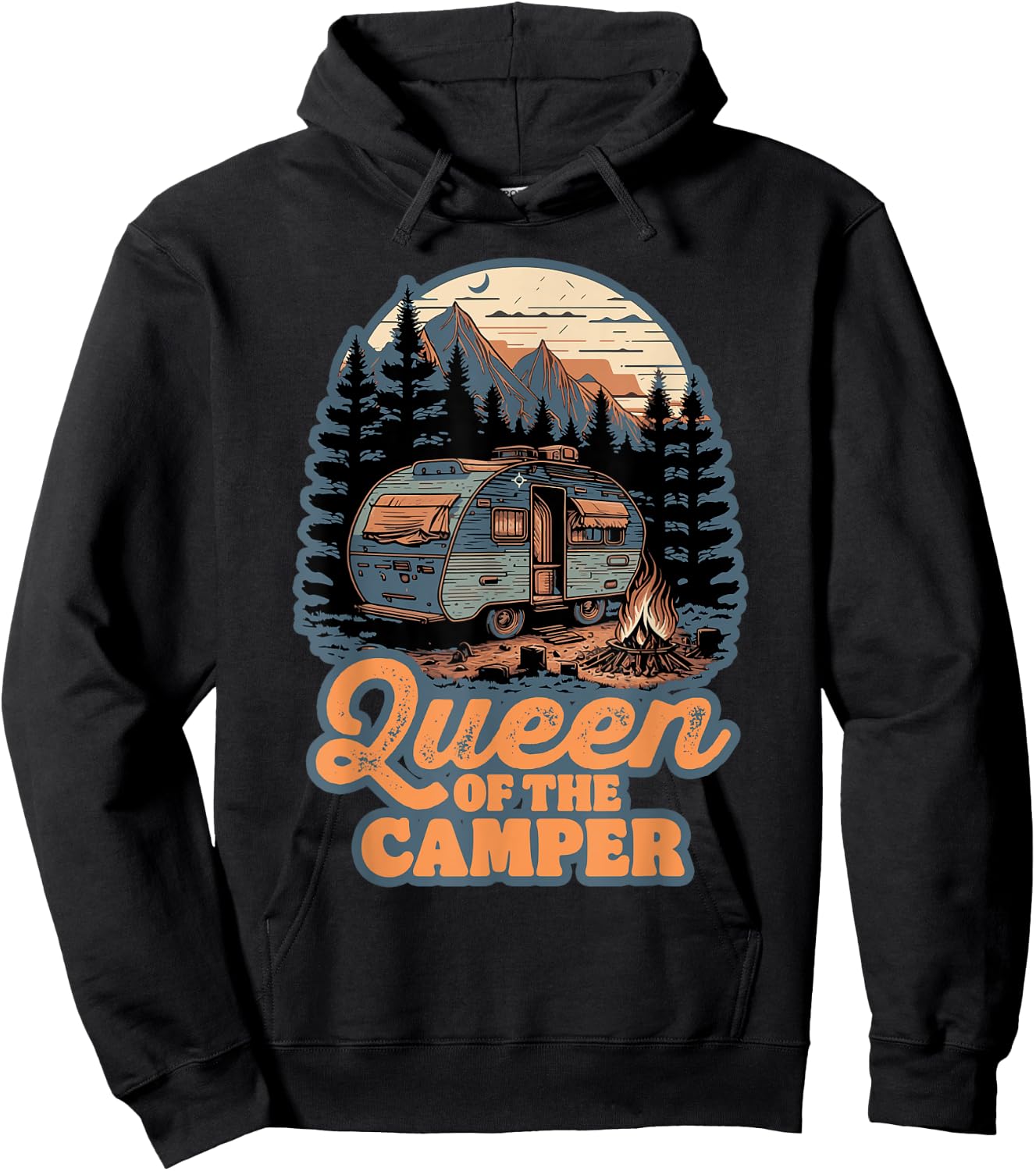 Queen of the Camper Funny RV Camping Nature Retro 70s Hoodie - Hoodie | Black