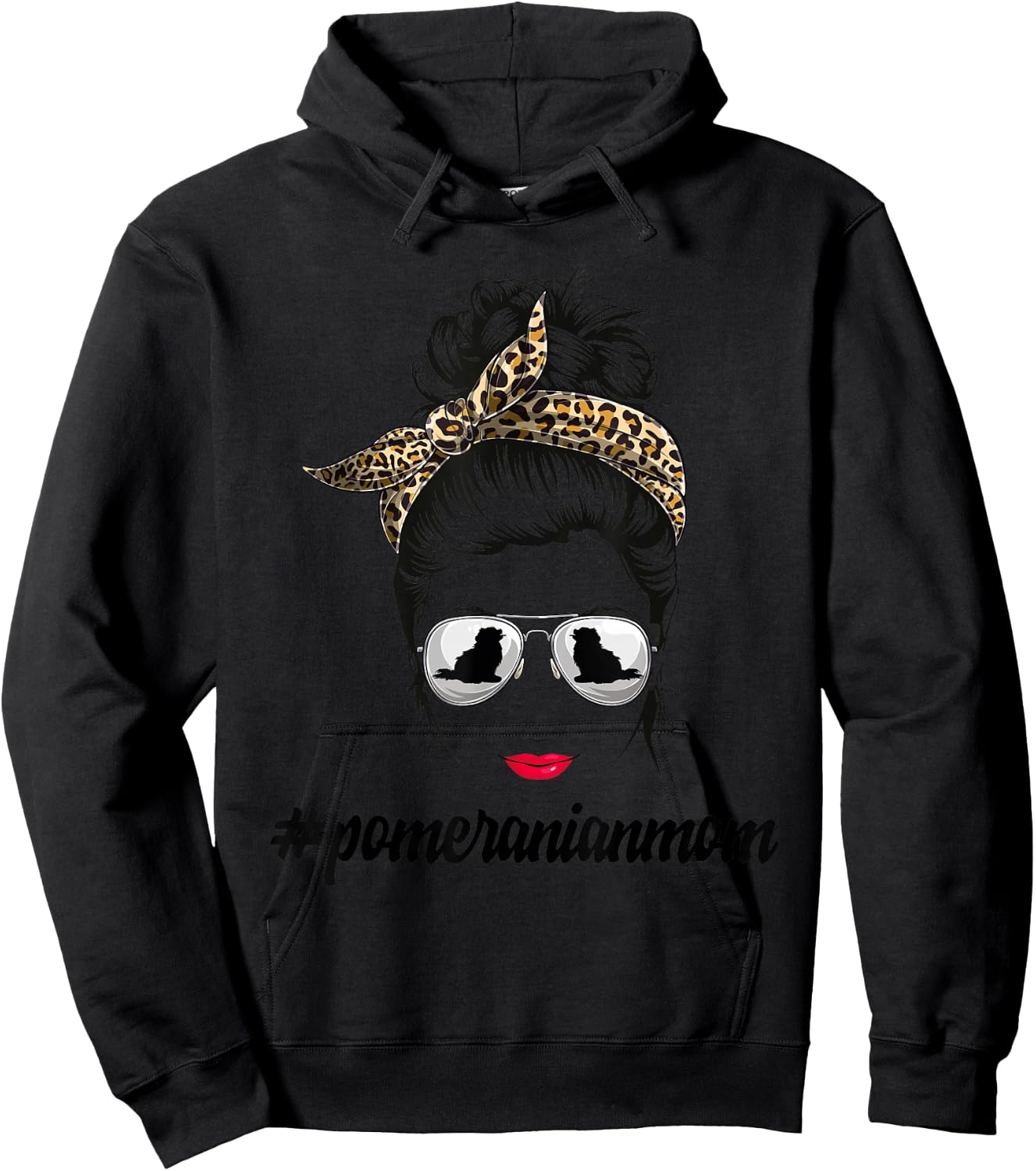 Pomeranian Dog Mom Messy Bun Leopard Women Puppy Pet Lover Hoodie - Hoodie | Black