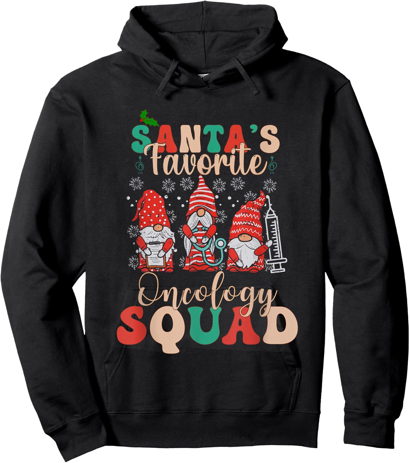 Women Santa's Favorite Oncology Squad Christmas Nurse Gnome Hoodie - Hoodie | Black