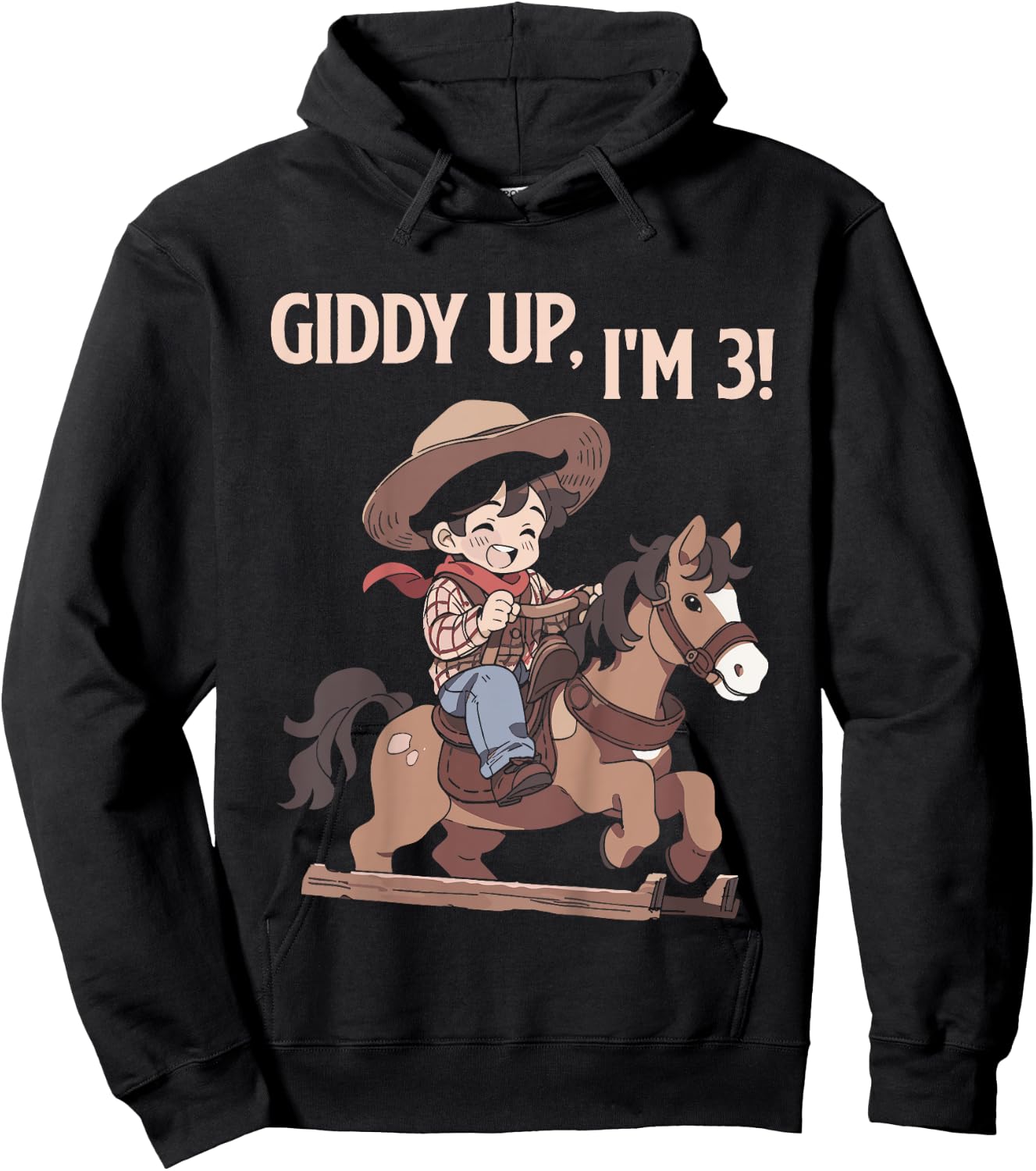 Kids Giddy Up I'm 3 Cute Horse Riding Cowboy 3rd Birthday Boys Hoodie - Hoodie | Black