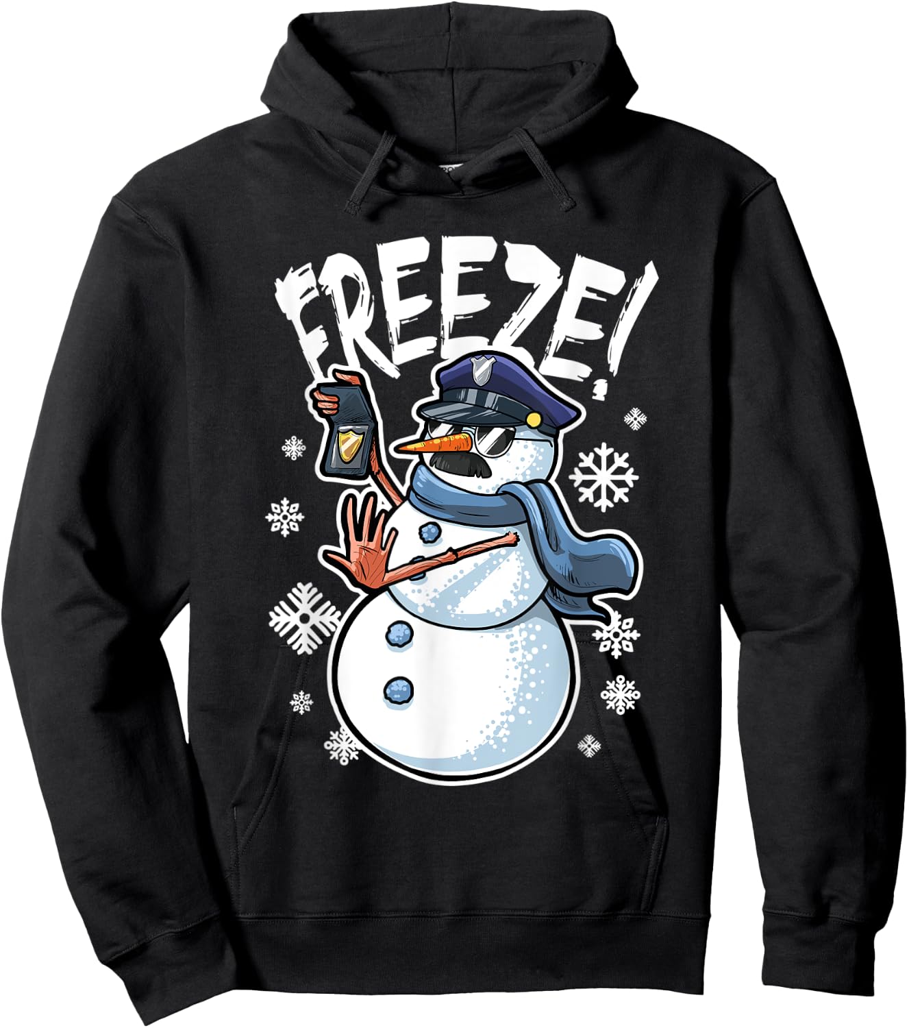 Freeze Funny Snowman Christmas Police Officer Hoodie - Hoodie | Black
